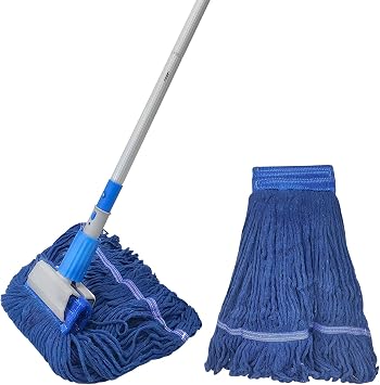 Industrial Mop Heavy Duty Industrial Cotton Mop Head Includes 2 Head for Home,Garage, Workshop, Warehouse Floor Cleaning-Blue