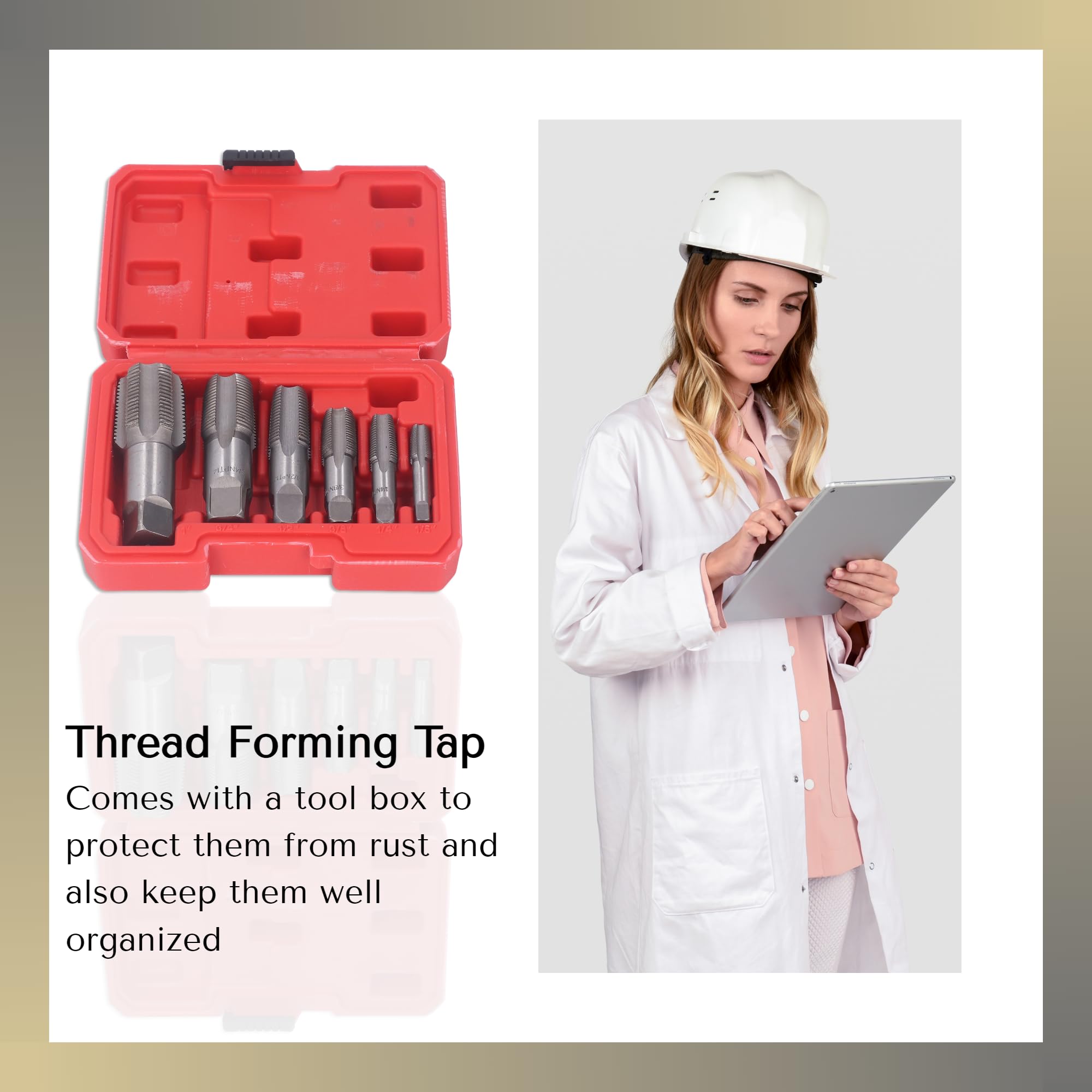 6Pcs Pipe Tap NPT Set, Carbon Steel Thread Tapping Tool Kit for PVC Pipe Hand Threading Plumbing Tap - Image 3