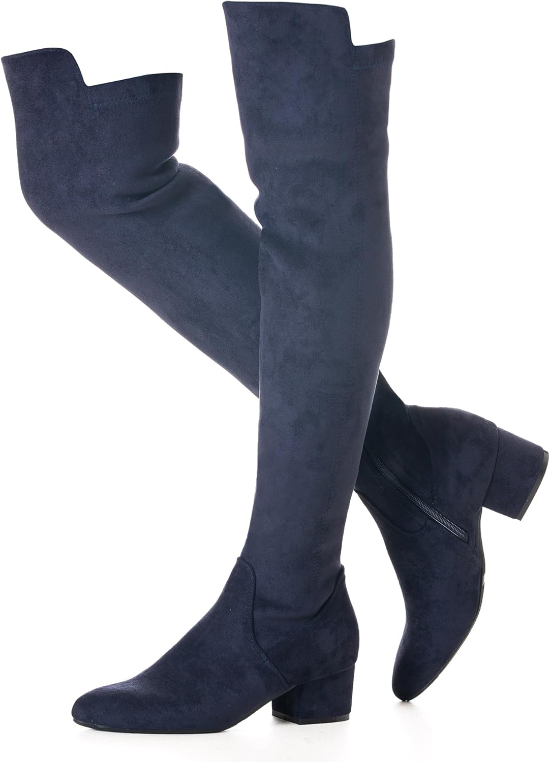 N.N.G Women Over the Knee Boots Thigh High Suede Black Block Low 2 Inch Heel Chunky Above Knee Winter Pointed toe