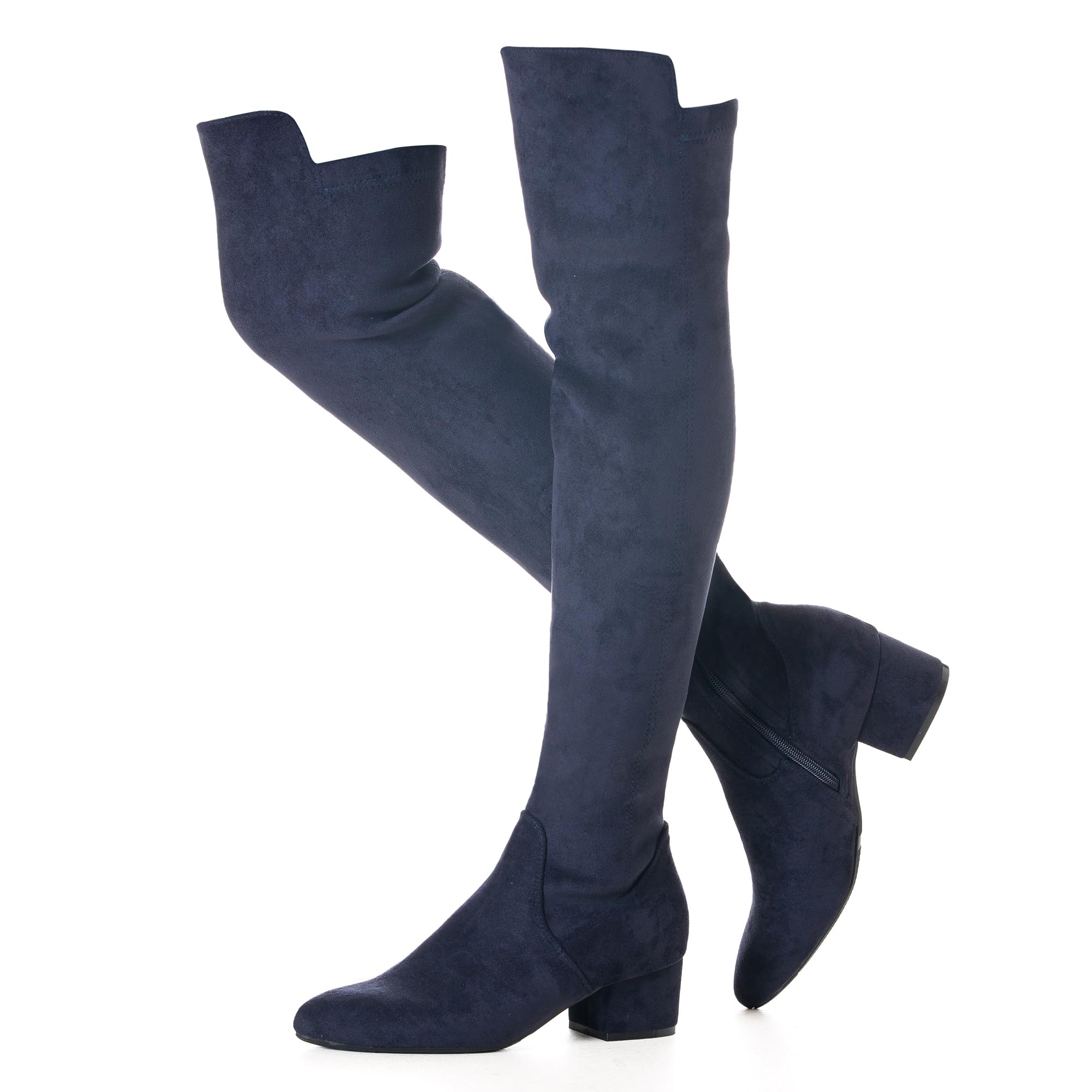 N.N.G Women Over the Knee Boots Thigh High Suede Black Block Low 2 Inch Heel Chunky Above Knee Winter Pointed toe