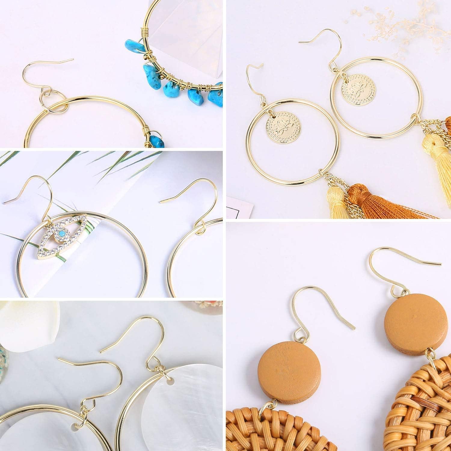 200 Pack Gold Earring Hooks Wires Supplies for Jewelry Making Earrings Findings for Jewelry Making Kit