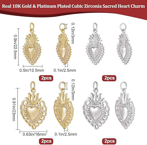 Miniatura 2 de Beebeecraft Dijes de corazón de circonita cúbica chapados en oro de 18 quilates con forma de amor de latón con anillo de salto para hacer pulseras y