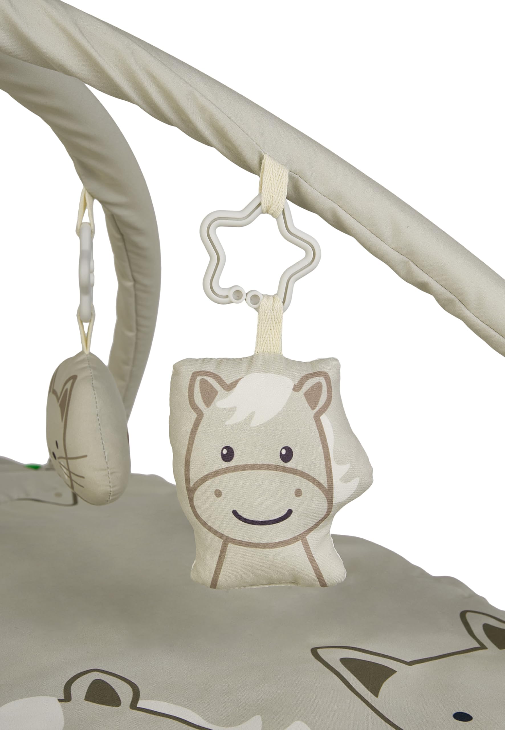 Sterntaler Spielbogen Bauernhof - Spielbogen wattiert - Baby Spieldecke mit Bogen und Spielfiguren zum Abnehmen - Baby Spielzeug mit Knisterpapier, beige
