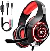 Tatybo Gaming Headset for PS4 PS5 Xbox One Switch PC with Noise Canceling Mic, Deep Bass Stereo Sound Black Red-1