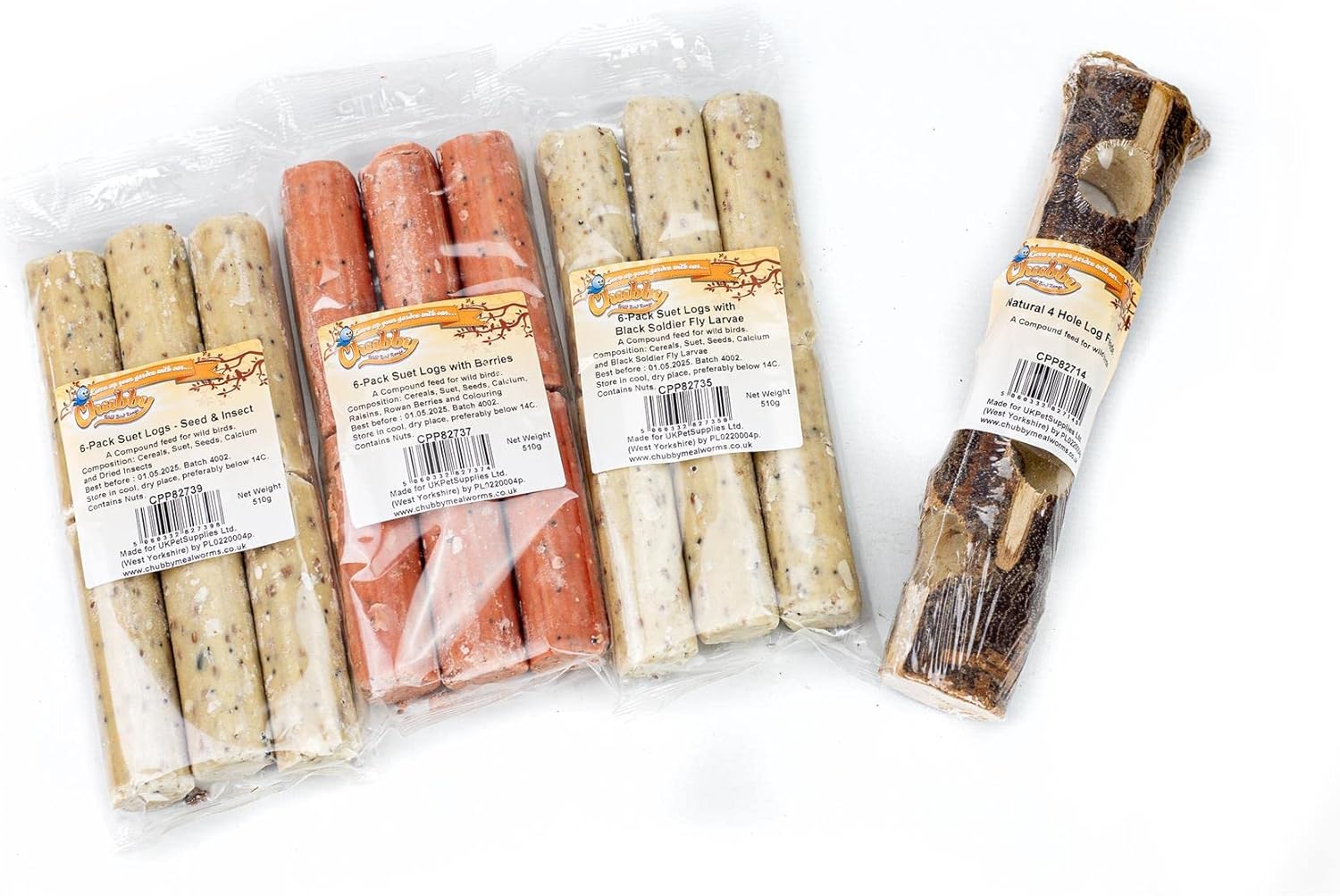 Chubby Wooden Suet Log Feeder With Suet Logs Combo For Wild Birds