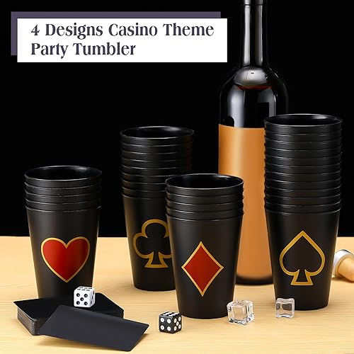 Miniatura 3 de Hoolerry 72 vasos de plástico para fiestas de casino de 9 onzas, decoración de fiesta temática de casino, póker Las Vegas, vaso de chupito, juego de