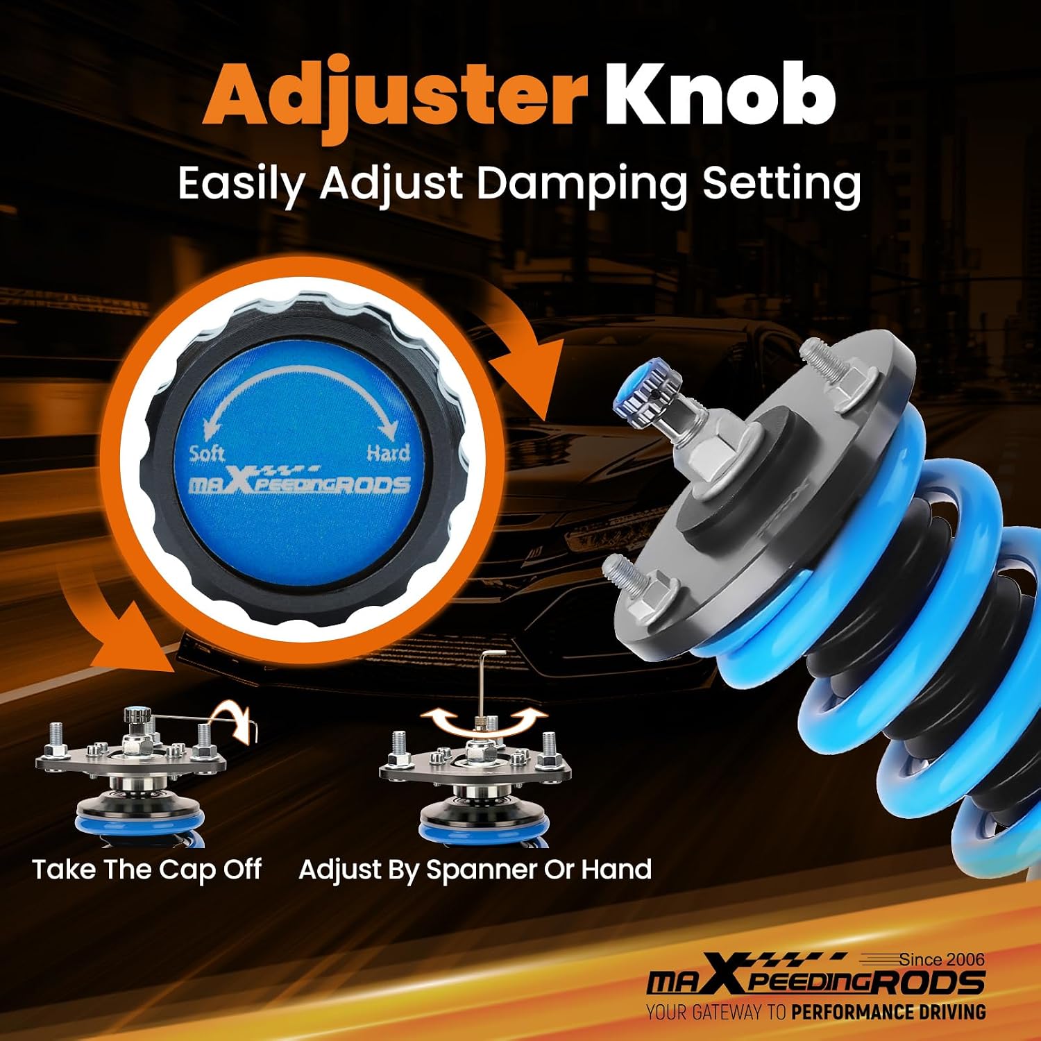 maXpeedingrods Coilovers for Ford Fusion FWD/AWD 2006-2012, 24 Levels Damper Adjustable Coilovers Suspension Kit, Height Adjustable Shock Absorber Struts, T6 Upgraded Lowering Kits Blue