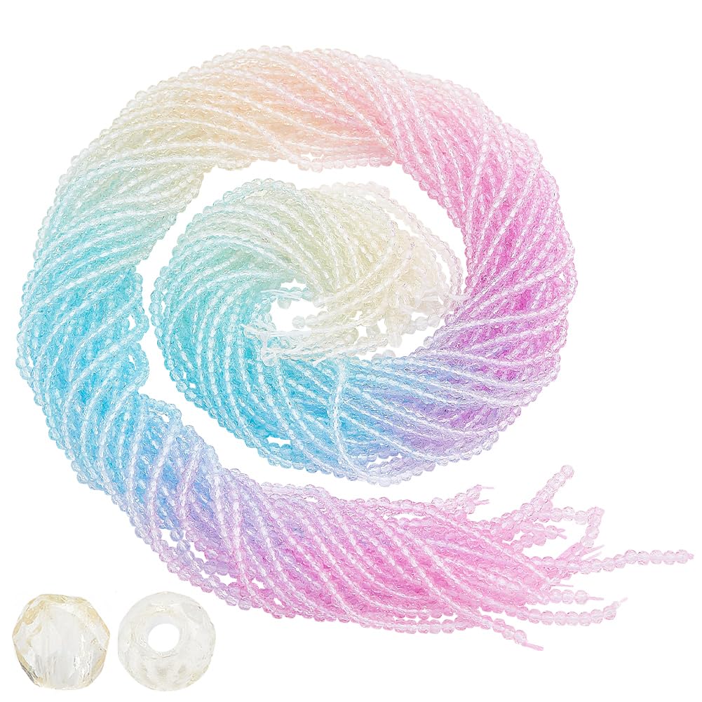 PH PandaHall3720Pcs 2mm Crystal Faceted Glass Beads, 20 Strands Tiny Loose Spacer Beads Crystal Beads, Small Faceted Gemstone Strands for Bracelets Jewelry Making (Blue Gradient Mix)