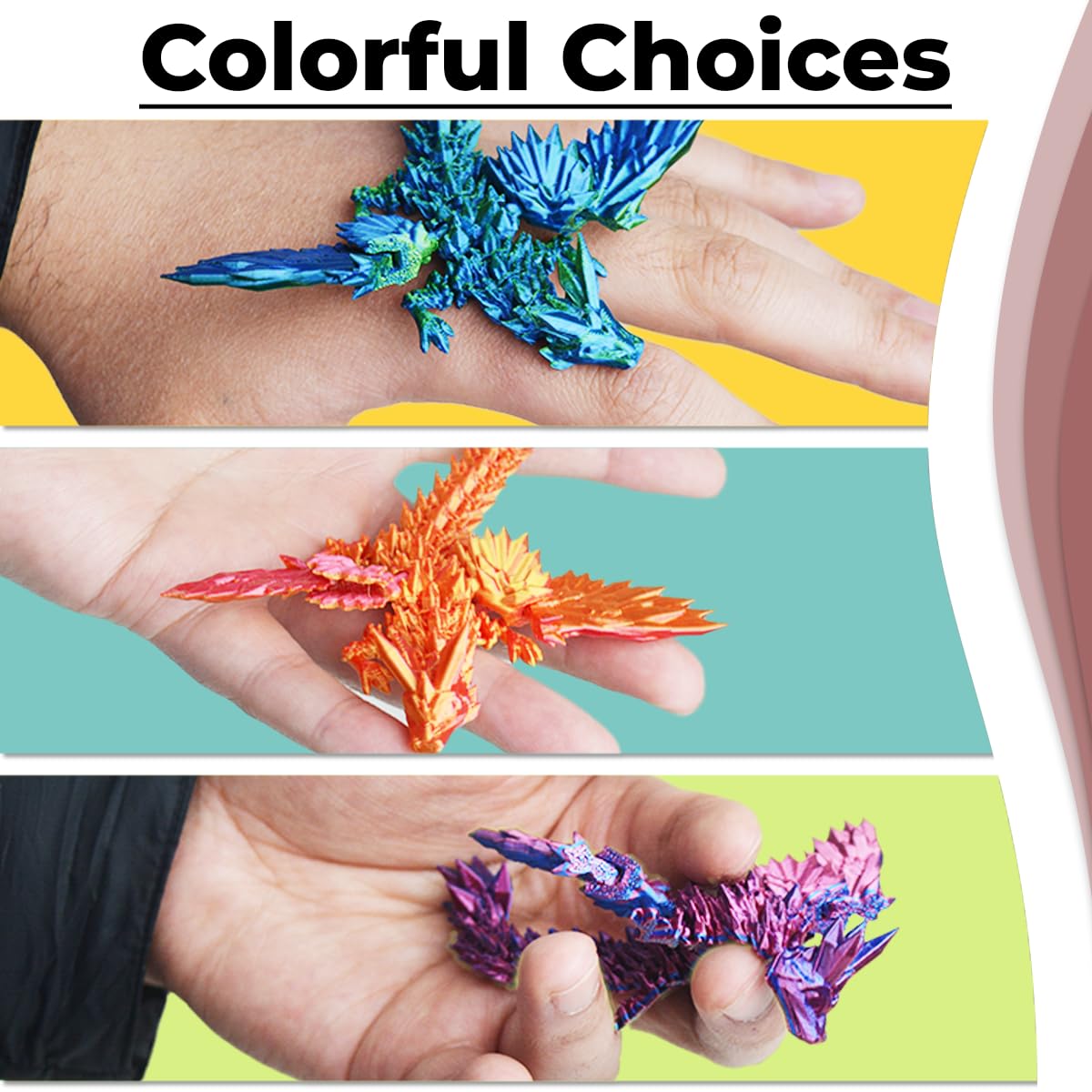 3D Printed Dragon in Egg, Articulated Crystal Dragon Fidget Toy with Wings, Mystery Easter Basket Stuffers for Kids & Teens, Stress Relief Desk Toy