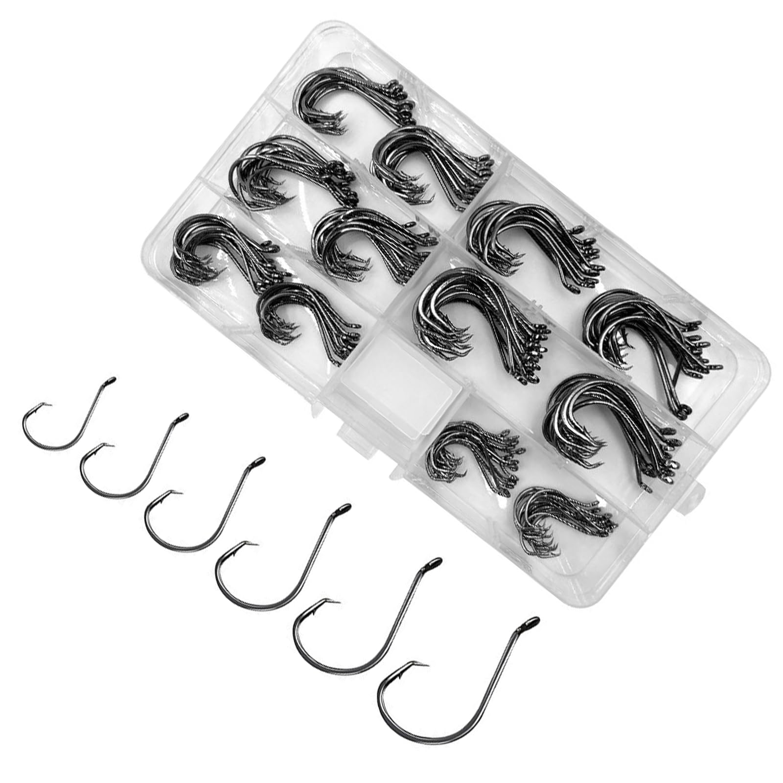150 Ganci Da Pesca Acqua Salata – Circolari Offset Assortiti (#1 A 8/0) Acciaio Alto Carbonio