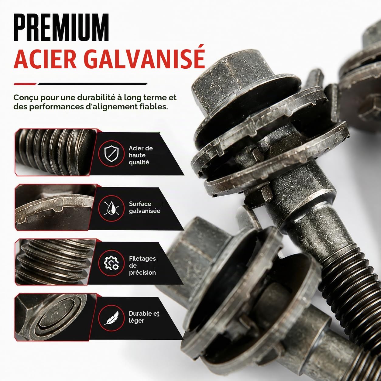 Réglable Boulon à Came, 4 PièCes 14mm Kit De Boulons De Carrossage RéGlables Vis De Boulon Excentrique Cam Bolts Camber Correction Kit pour Alignement des Quatre Roues De VéHicule