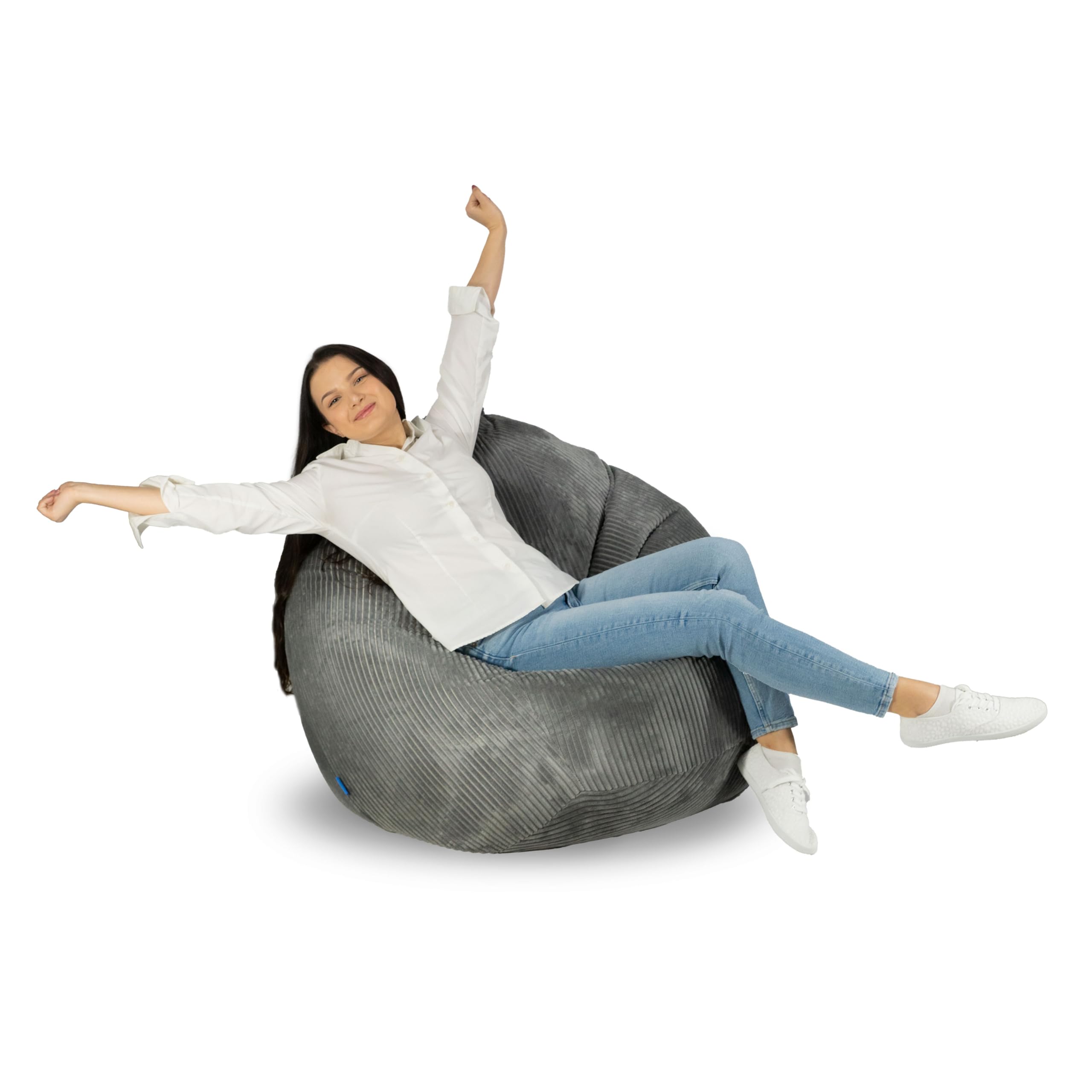 Bruni Classico Cord L in Grau - XXL-Sitzsack für drinnen mit Füllung, Indoor-Sitzsack aus Deutschland