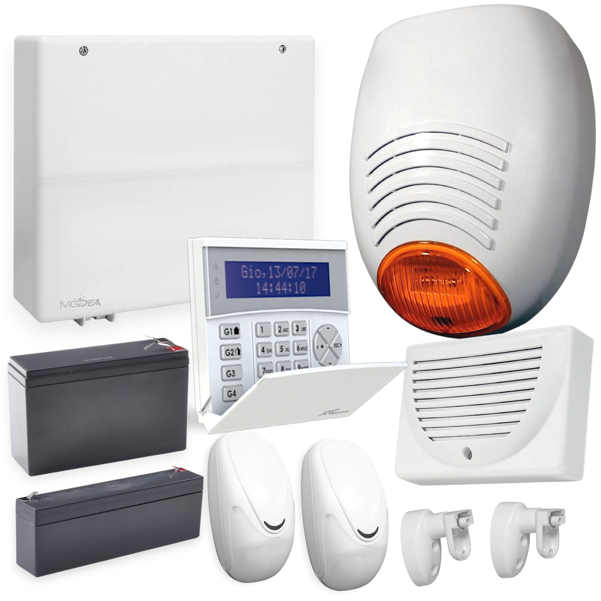 Kit Allarme Professionale AMC CX64, Centrale Espandibile 8/24 Zone, Tastiera K-Blue, Sensori Doppia Tecnologia, Sirena Esterna, GSM 4G + App (CON BATTERIE + SNODI SENSORI)