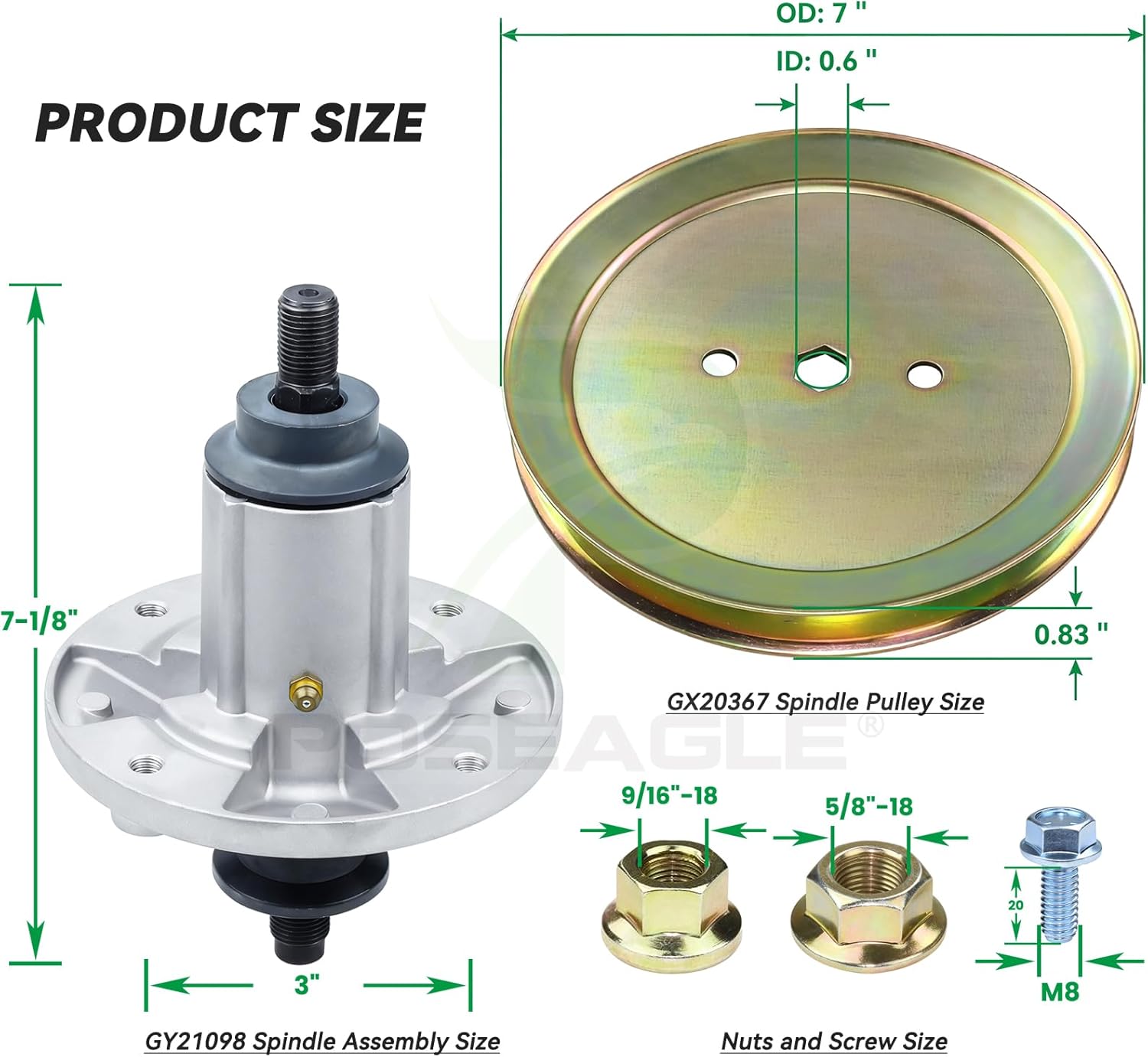 2 Pack GY21098 Spindle Assembly with GX20367 Spindle Pulley GX20072 Belt 1/2x103 for John Deere D100 D105 D110 D120 D125 D130 E100 E110 E120 E130 LA100 LA105 LA110 Lawn Tractor