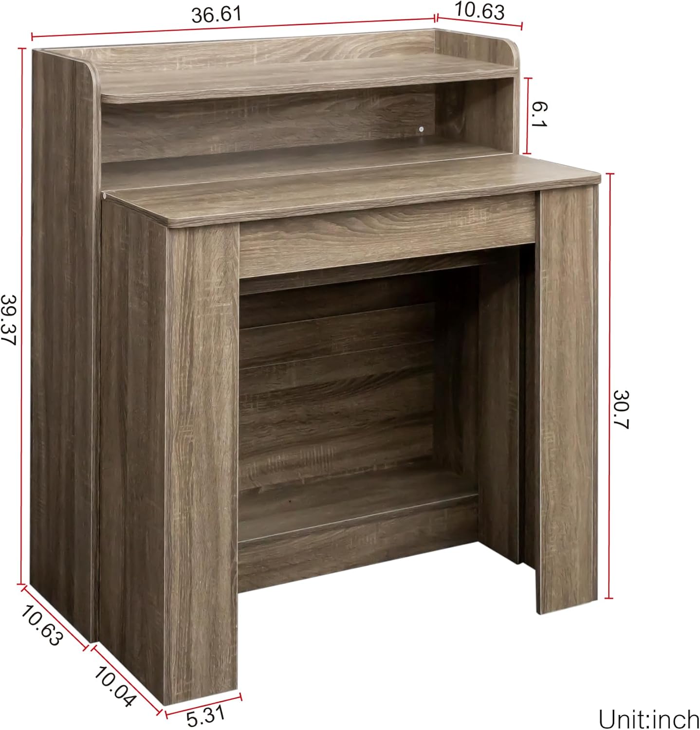 Detailed dimensions of the Henf Extendable Dining Table in its compact console form.