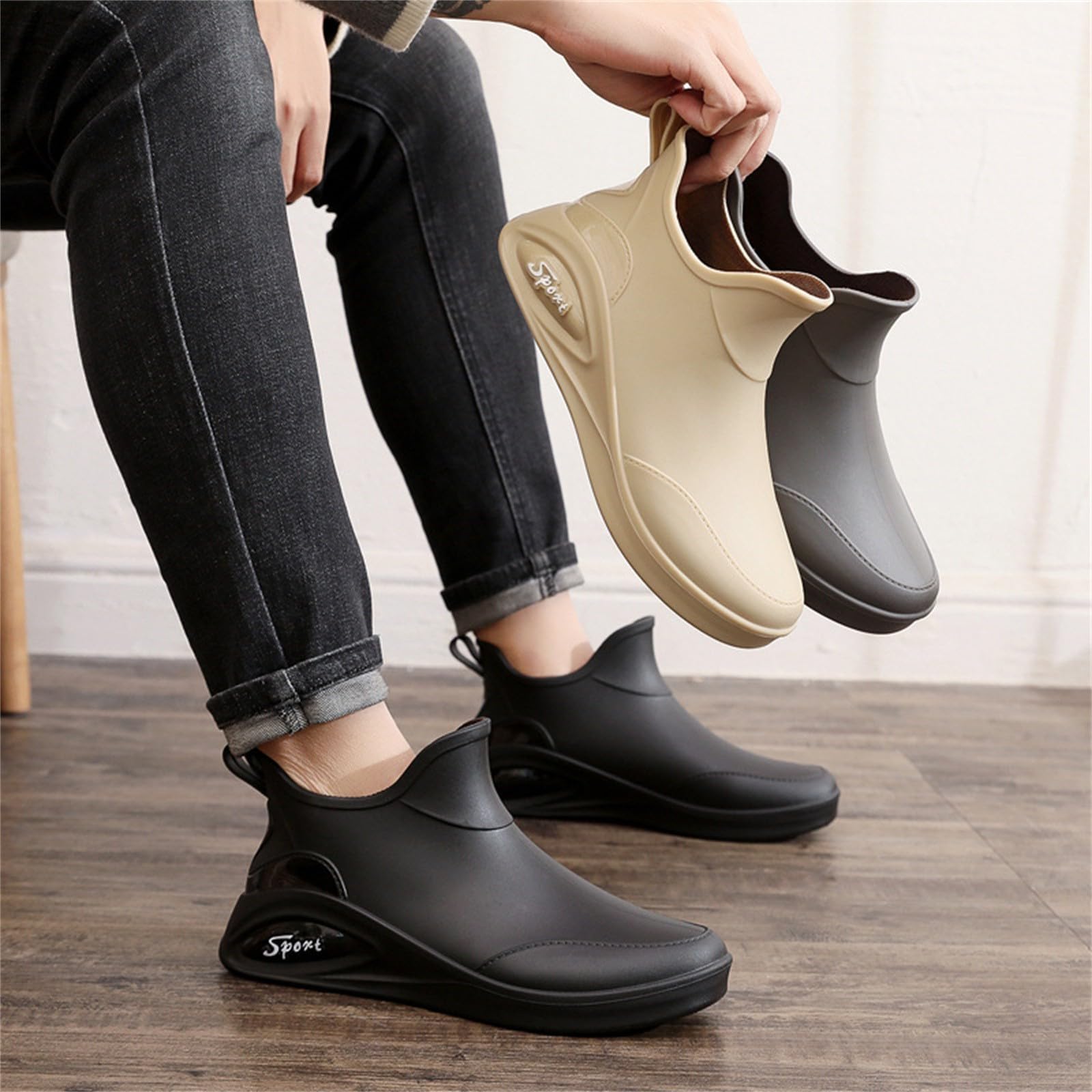 Botas de lluvia para hombre, botas de lluvia antideslizantes, zapatos de jardín, botas de lluvia, botas de goma, botas de goma cortas, botas de tobillo, impermeables, botines de goma para exteriores