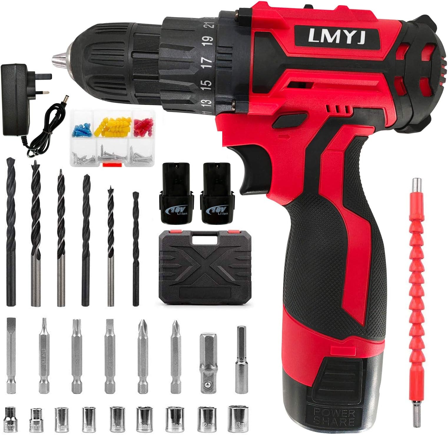 Cordless Drill Driver, 18V Combi Drill, 31PCS Electric Screw Driver Set, 35Nm Variable Speed Multifunctional Rechargeable Power Drill Screwdriver Tool Starter Kit with Dual Battery 1500mAh Li-ion