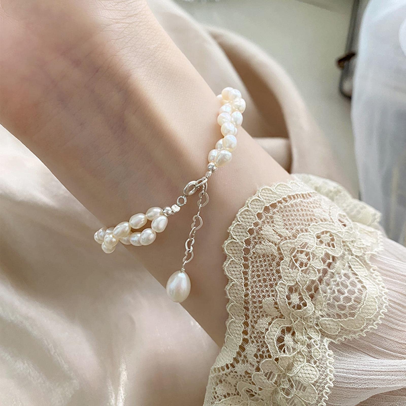 SALAN Pulsera Doble De Perlas De Agua Dulce Natural Joyería De Moda Para Mujer De Plata De Ley 925