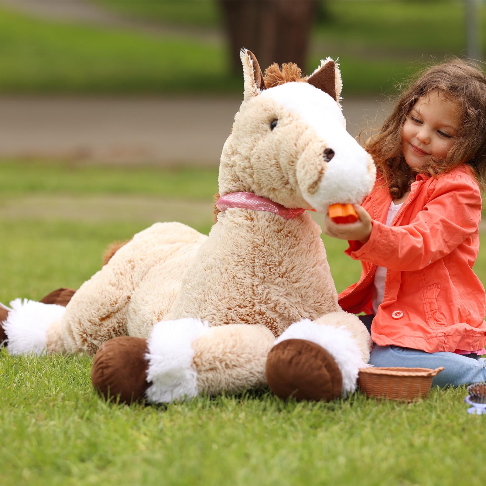 47 Inch Giant Horse Stuffed Animal, Hugging 4ft Giant Soft Brown Horse Plush Body Pillow, Realistic Large Stuffed Pony Plush Toy Gift for Girls Boys 8
