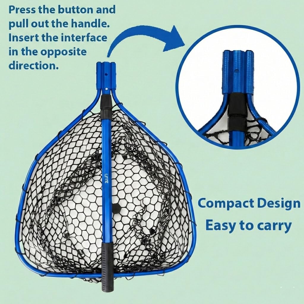 UMT - Retino telescopico da pesca da 1,5 m, resistente, durevole, in silicone, con manico pieghevole, colore: blu
