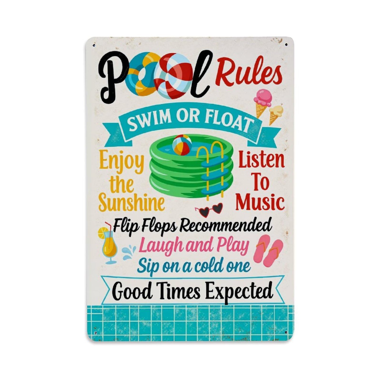 Enderetf Vintage Pool Rules Swim Or Float Tin Sign Metal Poster, Home Bar Garage Man Cave Cafe Indoor & Outdoor Wall Decoration 8X12inches