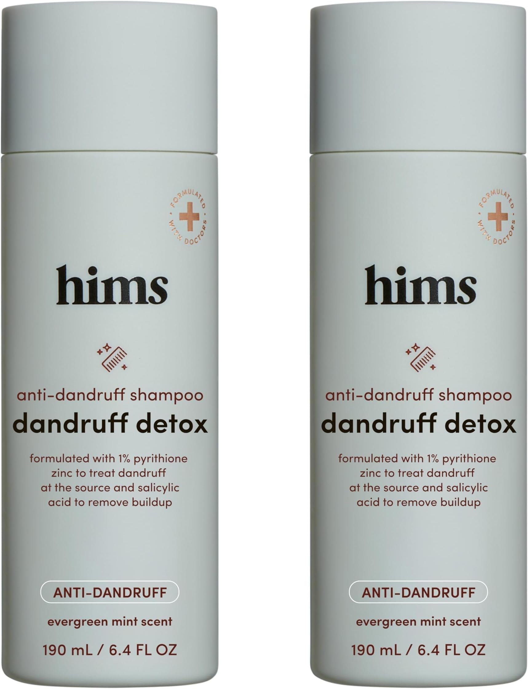 hims Dandruff Detox Shampoo - Pyrithione Zinc, Argan Oil, & Avocado Oil Formula - Dandruff Shampoo for Flaky & Itchy Scalp - Sulfate-Free, Paraben-Free - Evergreen Mint Scent - 6.4 Fl Oz, 2 Pack