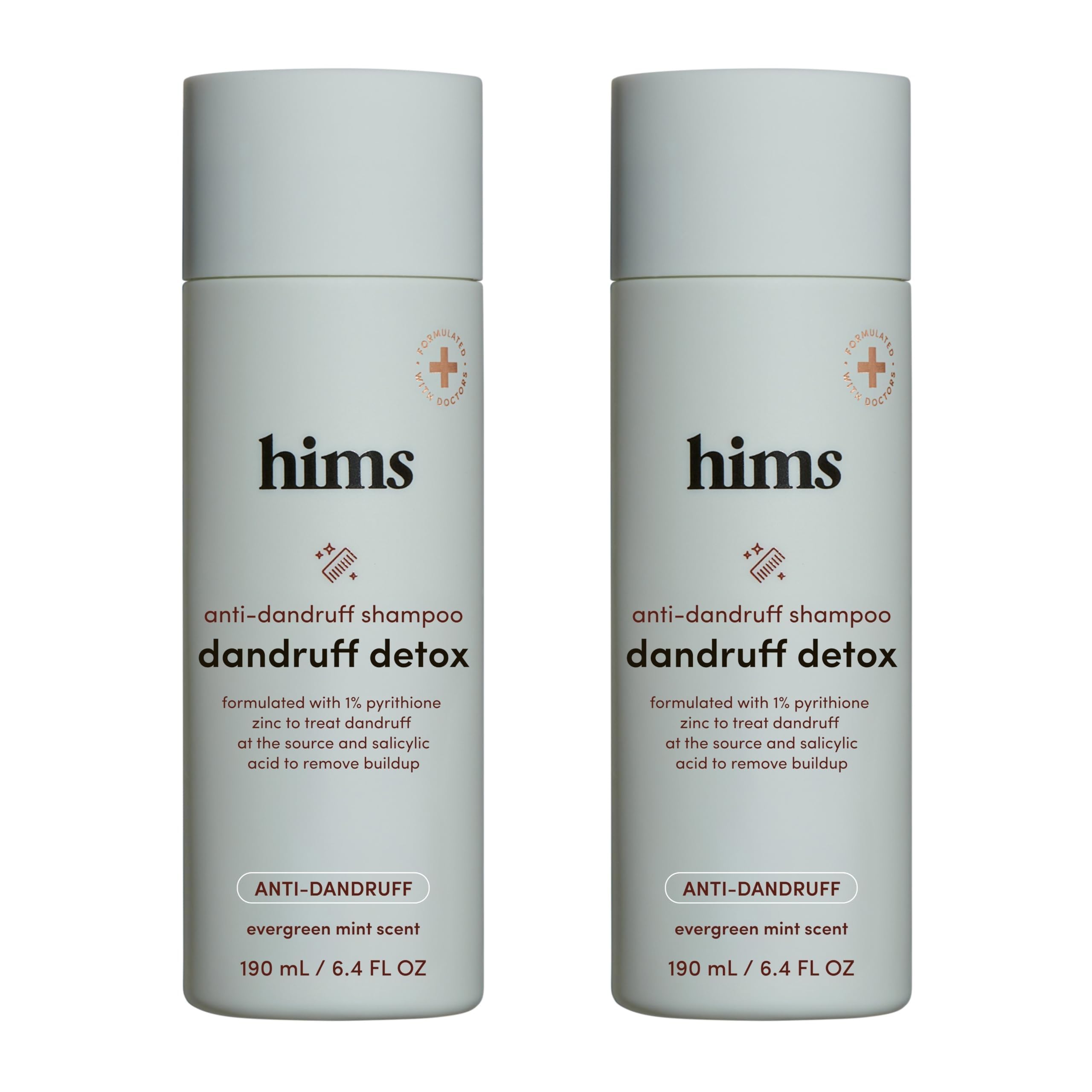 hims Dandruff Detox Shampoo - Pyrithione Zinc, Argan Oil, & Avocado Oil Formula - Dandruff Shampoo for Flaky & Itchy Scalp - Sulfate-Free, Paraben-Free - Evergreen Mint Scent - 6.4 Fl Oz, 2 Pack