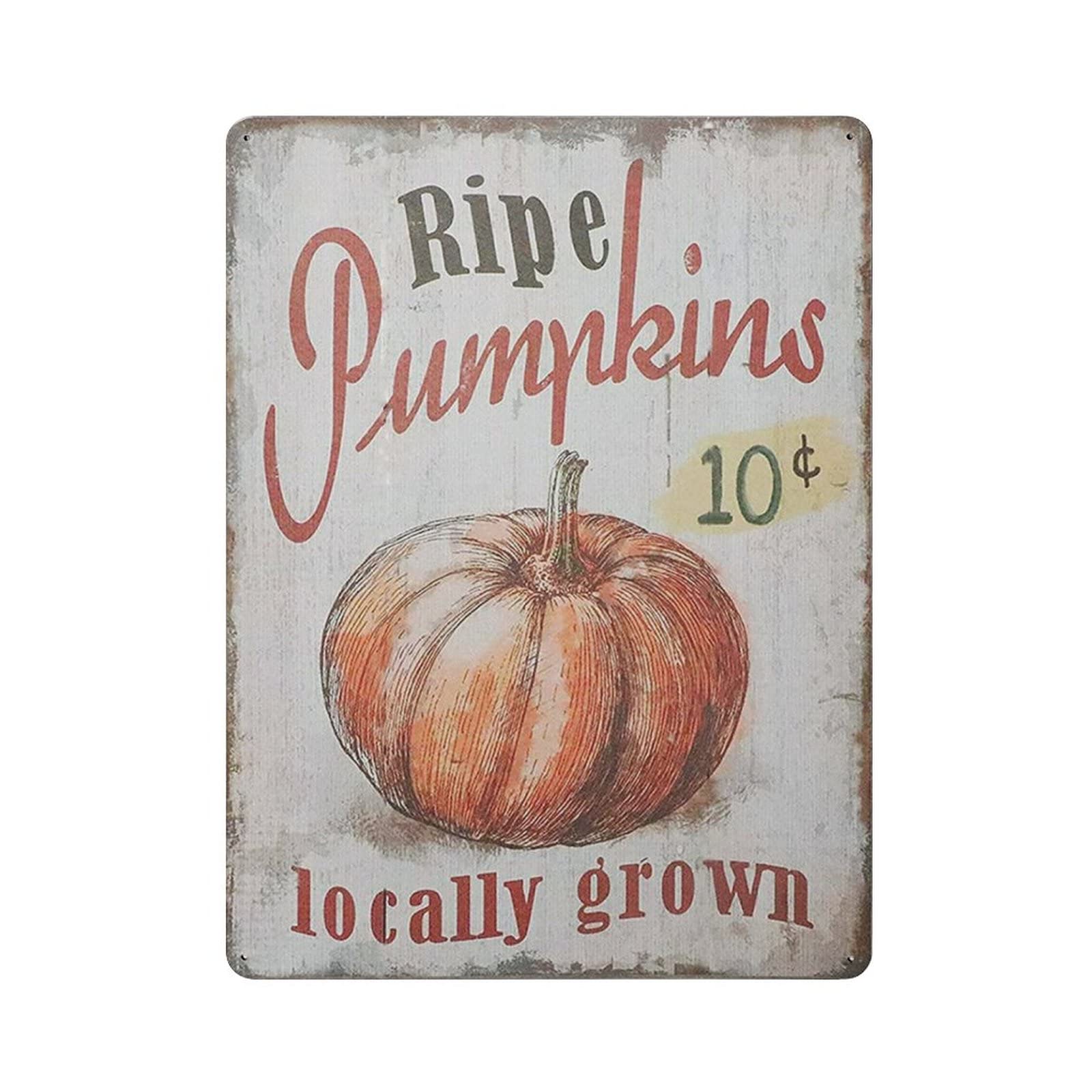 AOOEDM Ripe Pumpkins Vintage Metal Tin Sign for Home Coffee Shop Office Wall Art Metal Poster Garage Decor Man Cave Sign Inspirational Quote Wall Decor