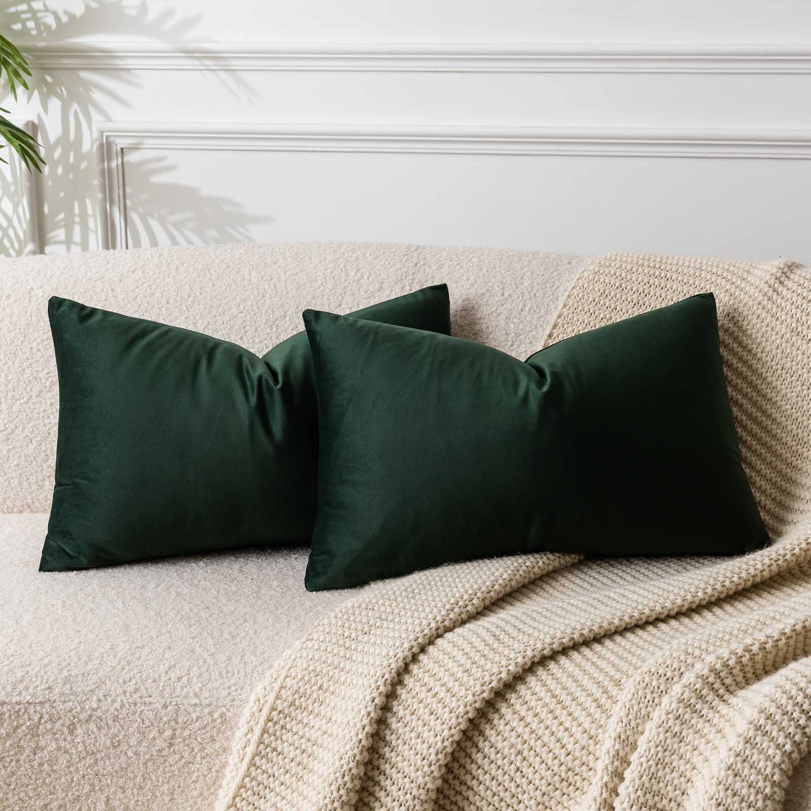 JUSPURBET 12x20 Lumbar Velvet Throw Pillow Covers Set of 2,Army Green