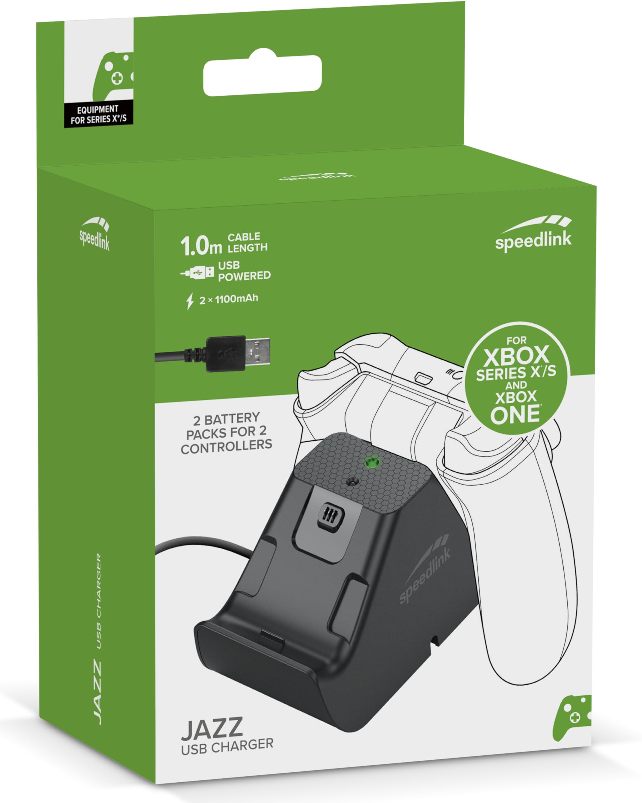 Speedlink JAZZ USB Charger - Ladegerät und Akkupack für bis zu 2 Controller der Xbox Series X/S und Xbox One, schwarz