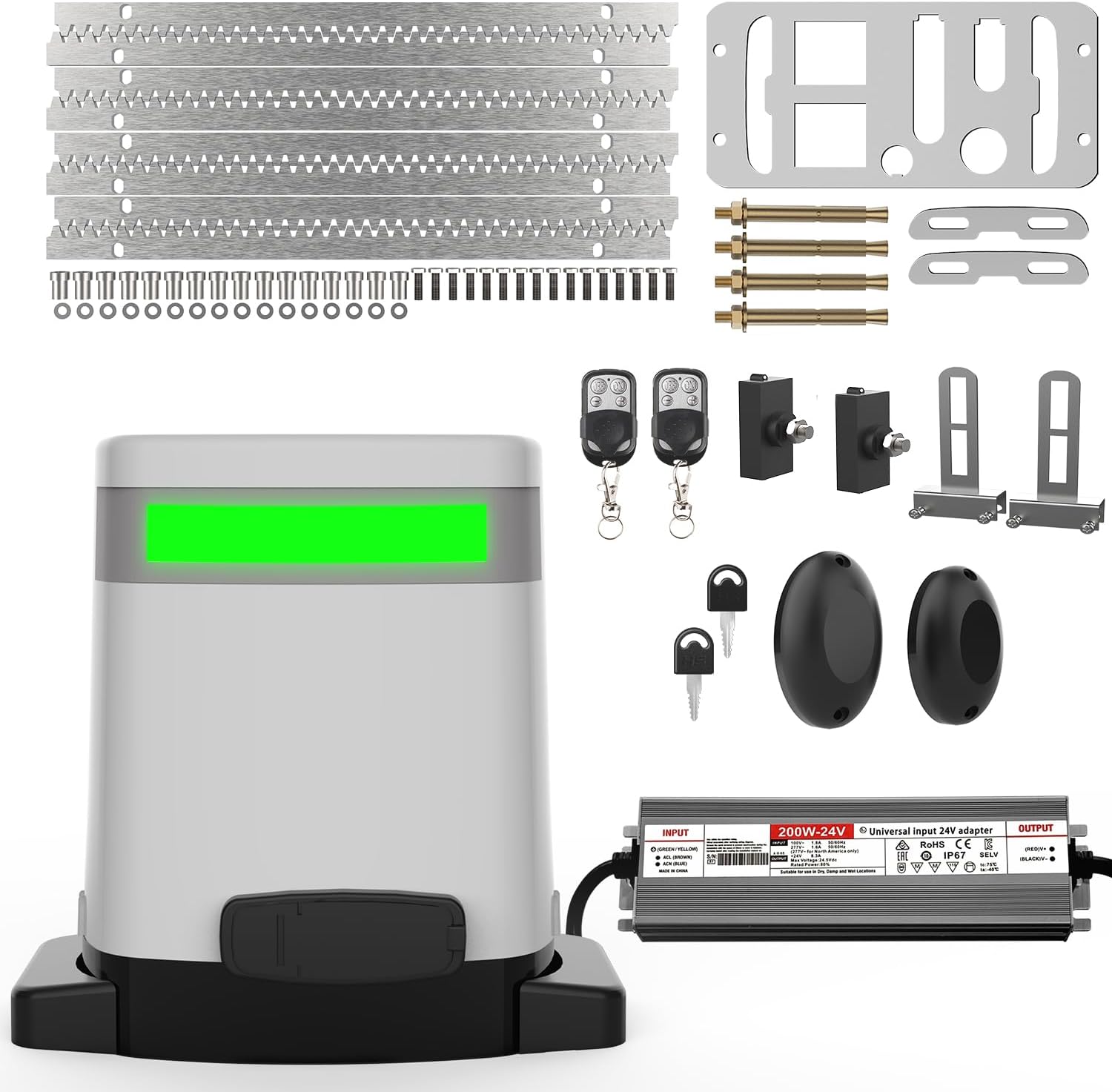 Blütezeit 1400lb Sliding Gate Opener with AC 220V to DC 24V Adaptor, Solar Power (Panel NOT Included) | WiFi Control | Built-in Battery Slide Gate Motor Rack Driven with 13.12ft Racks