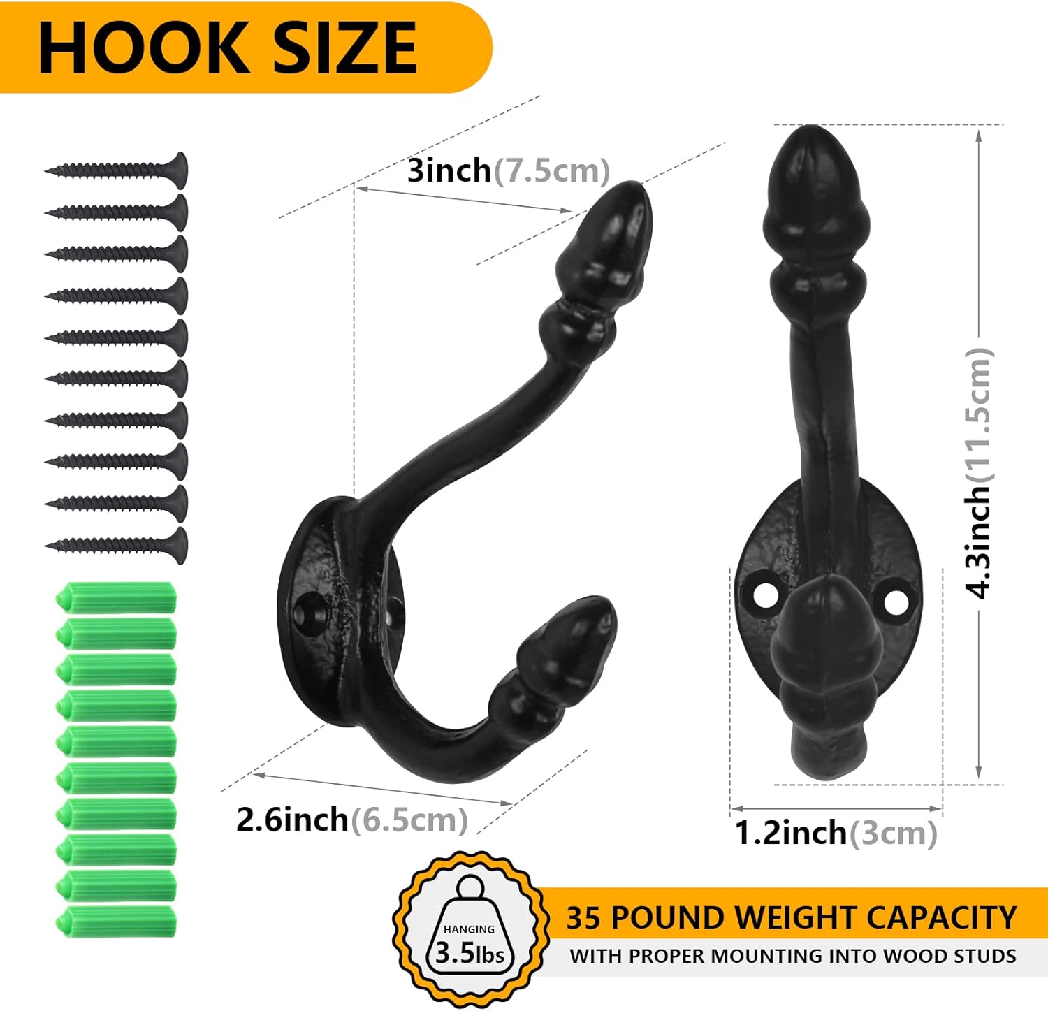 Industrial Pipe Hooks 5 Pack, Rustic Wall Mounted Coat Hooks, Heavy Duty Iron Decorative Towel Hooks for Hanging, DIY Steampunk Farmhouse Style, Black Hardware for Bathroom, Entryway, Kitchen