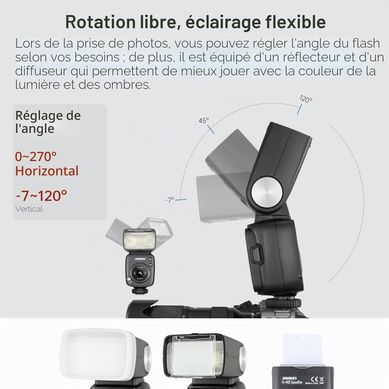 JINBEI Hi-460MAX Flash Écran Tactile innovant à Cadran Batterie au Lithium 2000 mAh, Temps de Recyclage de 0,05 à 1,7 s, Griffe Universelle (Hi460MAX)