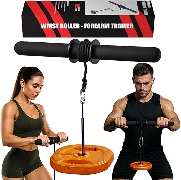Wrist Roller & Forearm Strengthener, Forearm Exerciser Trainer for Men, Wrist and Grip Strengthener, Up to 130 LBS Load, Non-Slip Grip, 25mm/50mm Load Compatible Fore Arm Strength Trainer