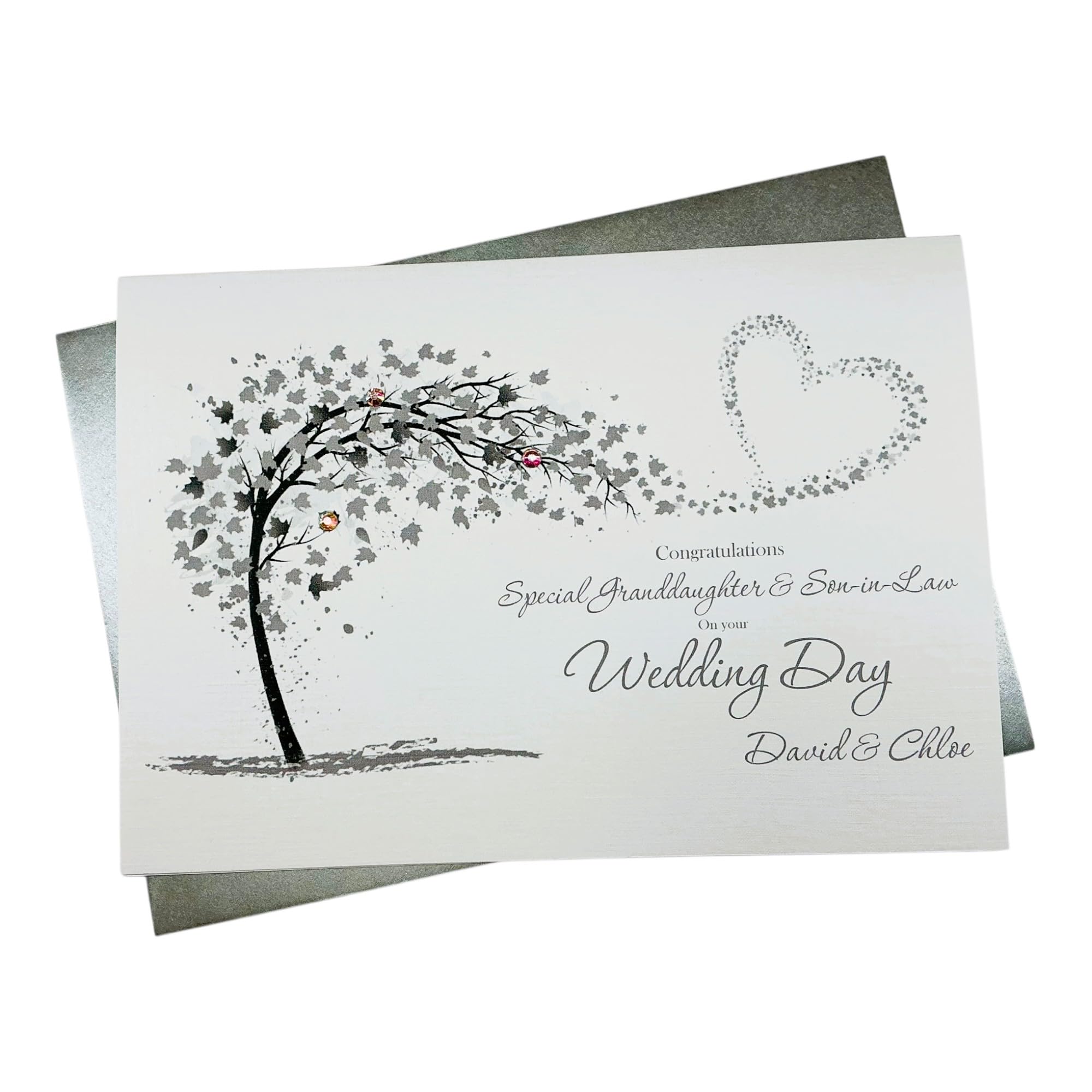 Granddaughter & Grandson-in-Law Wedding Day Card - Personalised Greeting Card, Congratulations Gift - A5 Card - Various Designs to Choose (Sweeping Heart - Granddaughter & GSIL)