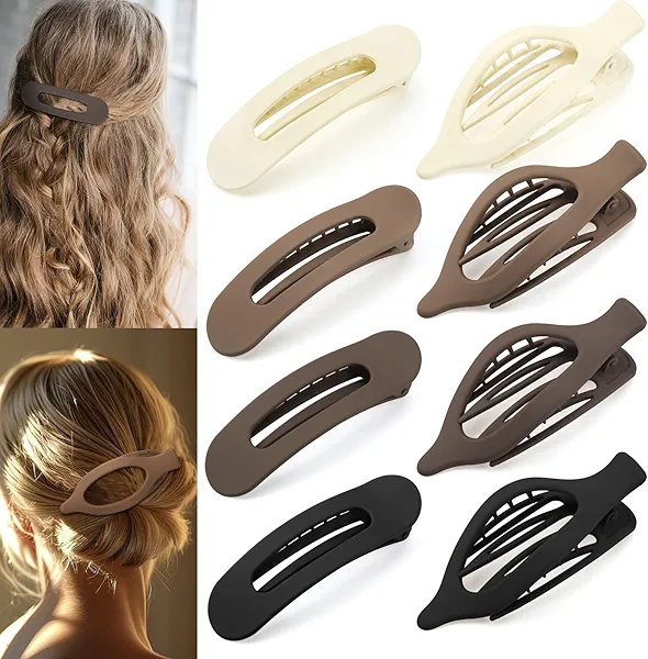 ProSuites 8 PCS Flat Hair Clips, 2 Styles French Claw Clips Strong Hold for Women Girls Thin Hair