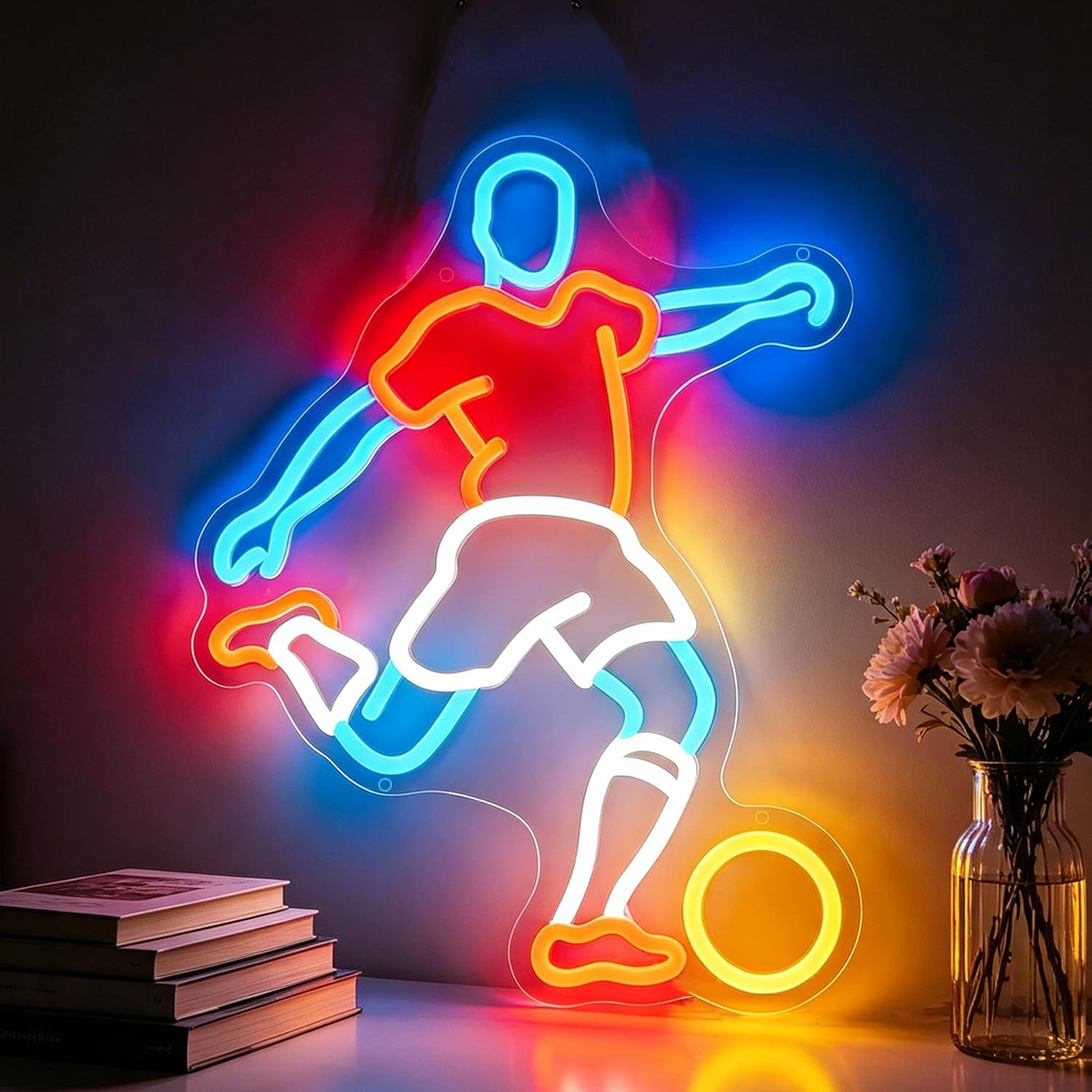 Football Player Neon Sign LED Neon Football Sign Light Up for Wall Decor, Dimmable USB Powered Neon Light for Bedrooms, Man Cave Decor, Football Party Decorations, Gifts for Men & Boys
