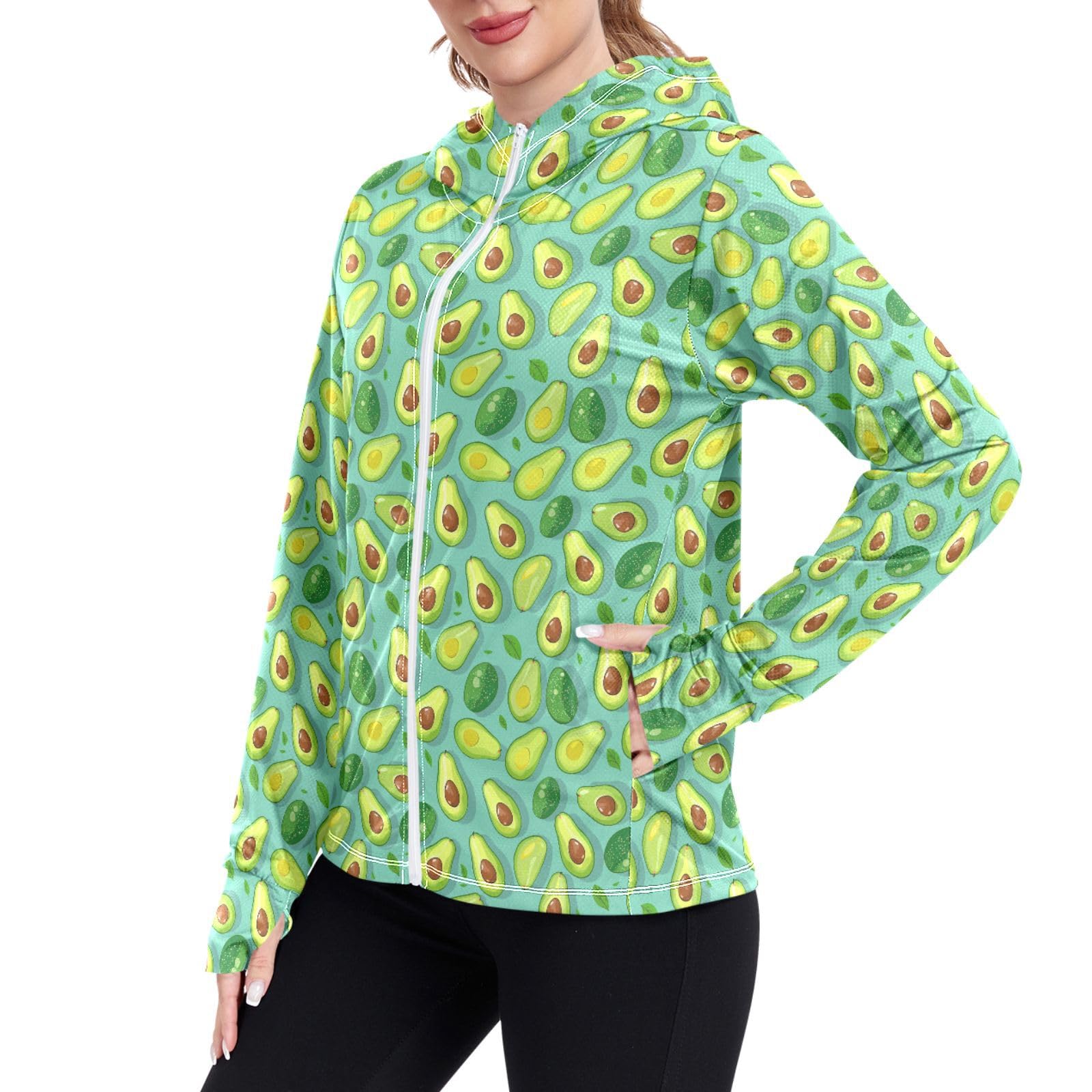 Cute Avocados Pattern Women Sun Protection Hoodie Jacket Lightweight Womens Zip Up Jackets UPF 50+