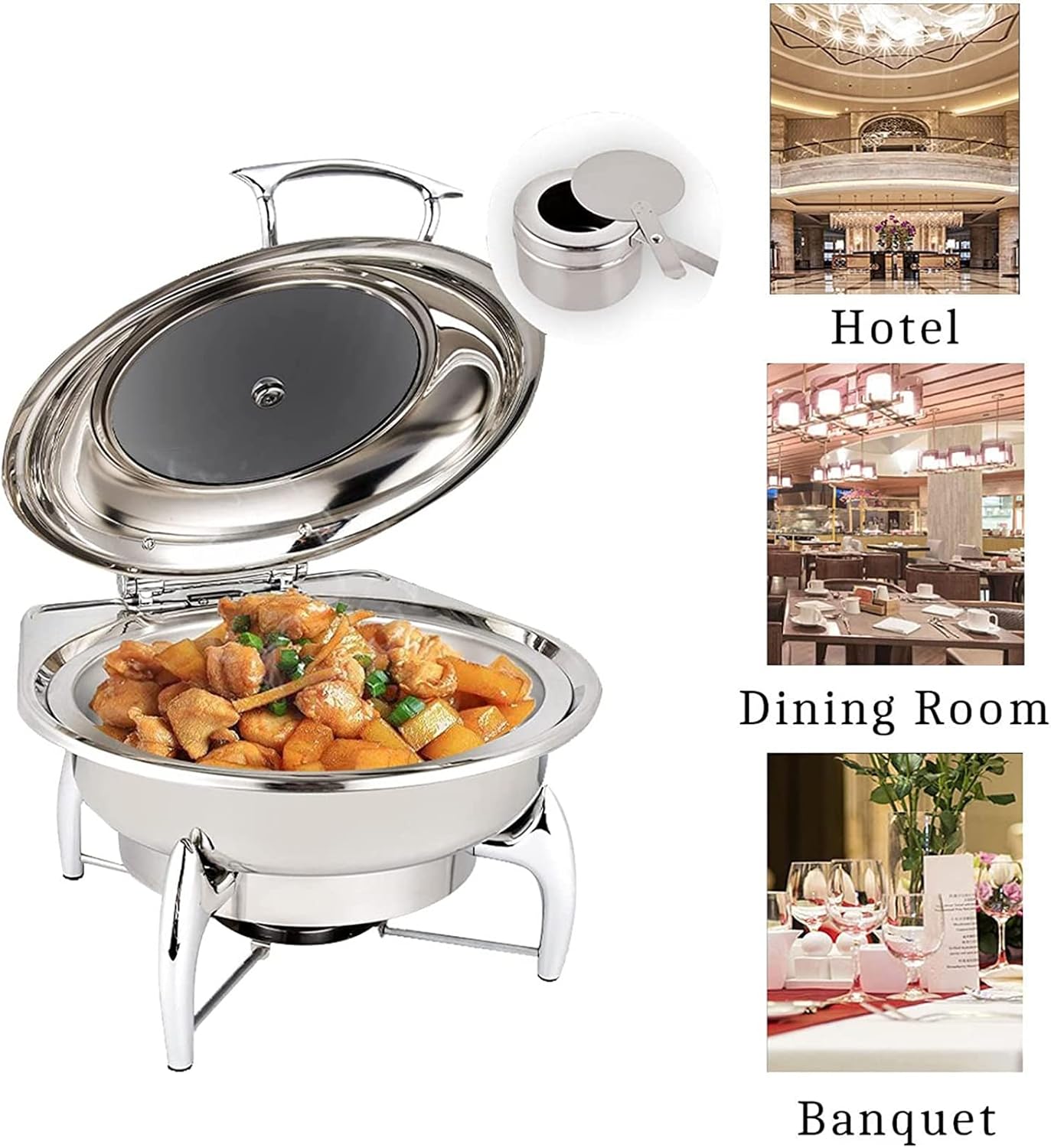 6L Chafer Chafing Dish for Wedding Banquets Party, Stainless Steel Visible Buffet Warmer Set, Includes Food Pan, Water Pan, Fuel Holder,Silver (Silver)