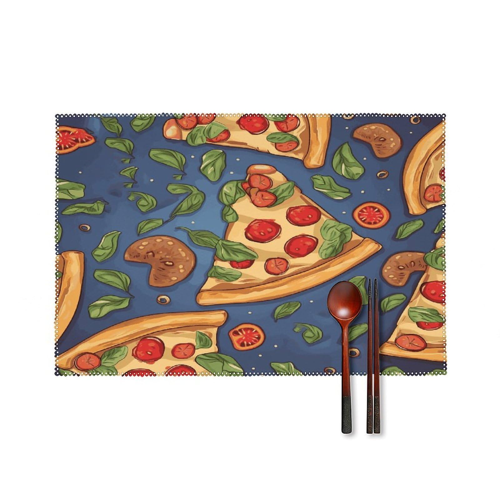 Pizza Placemats Set of 4 Canvas Place Mats Non-Slip Heat Resistant Table Mats Washable Waterproof Placemat Wipeable Tablemats for Kitchen Dining Decor Place Mat