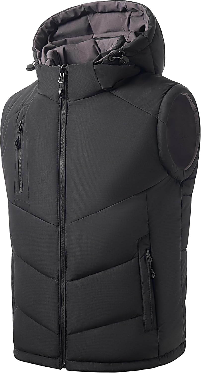 Men's Puffer Vest Lightweight Hooded Puffy Vest for Men Water-Resistant Gilet Vest Down Vest Alternative Outerwear