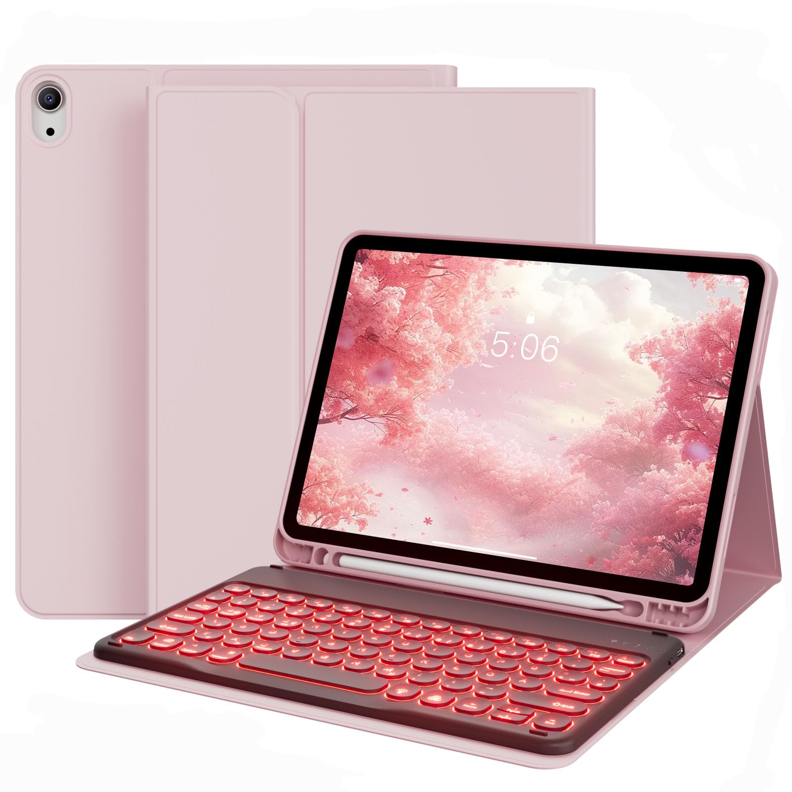 KVTVOU Hülle Mit Tastatur Für IPad Air 11 Zoll M3/M2 – Abnehmbar, Bluetooth, QWERTZ, Dunkelgrün