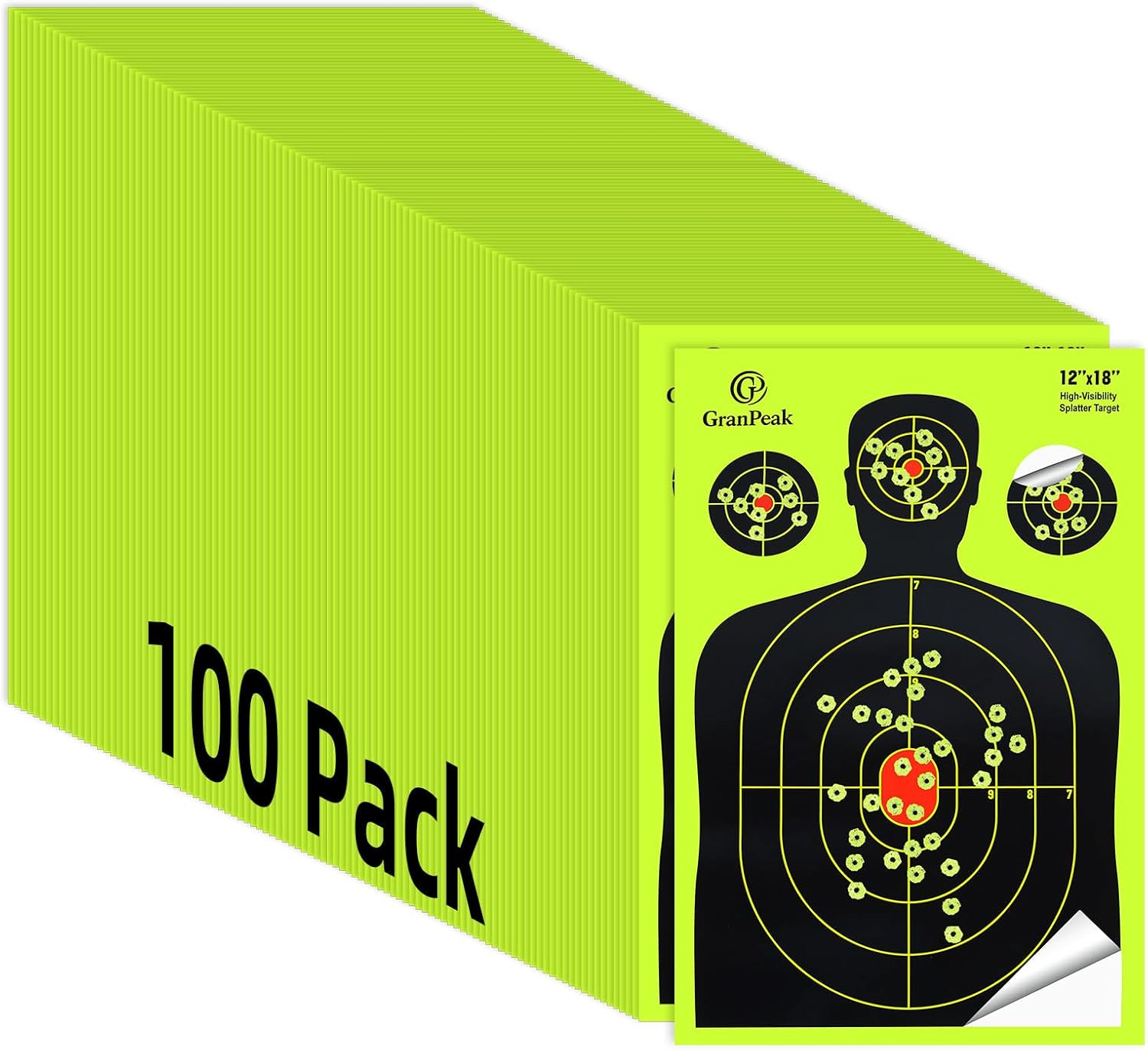 12 x18 inch, Silhouette Splatter Targets, Adhesive Shooting Targets, Shots Burst Bright Fluorescent Yellow, Shooting Target for Shooting Range, Great for All Firearms