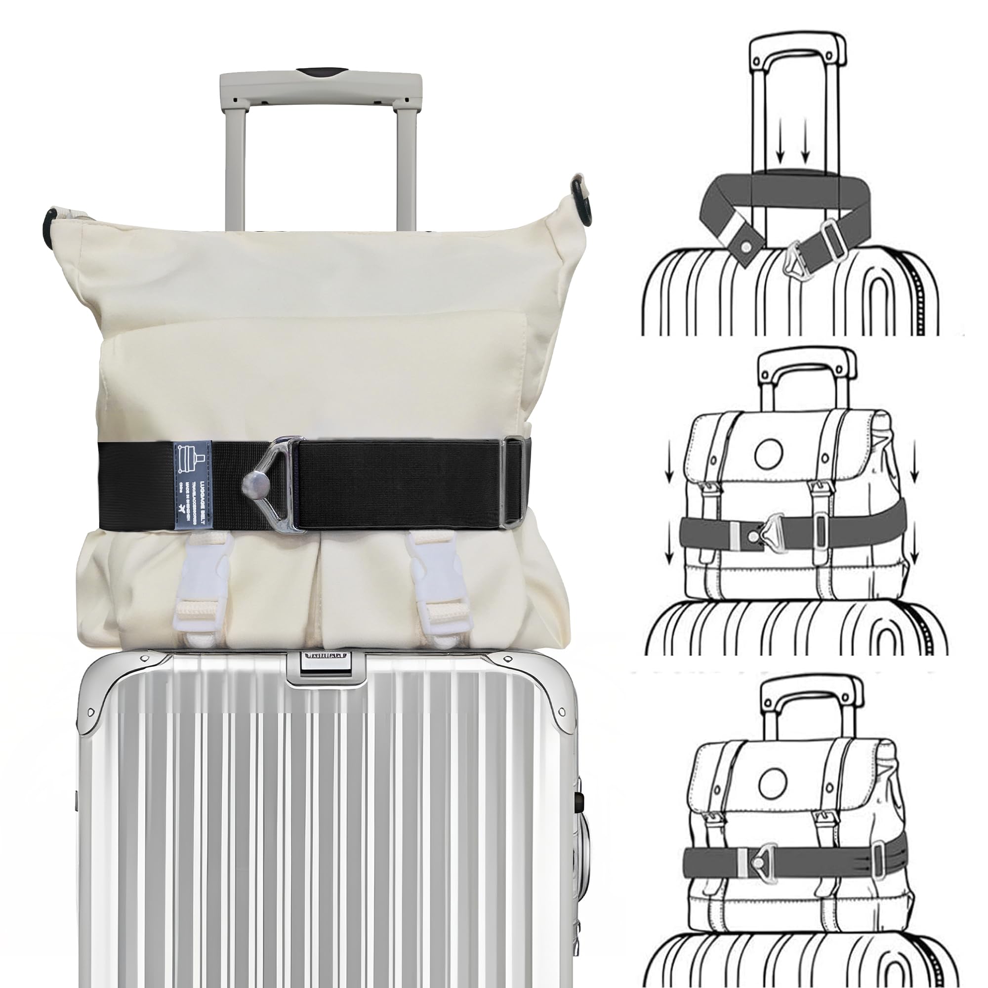 2-in-1 Travel Belt for Luggage Over Handle, Luggage Belt for Carry on Bag, Suitcase Straps, Add a Bag Bungees Luggage Straps Adjustable with Alloy