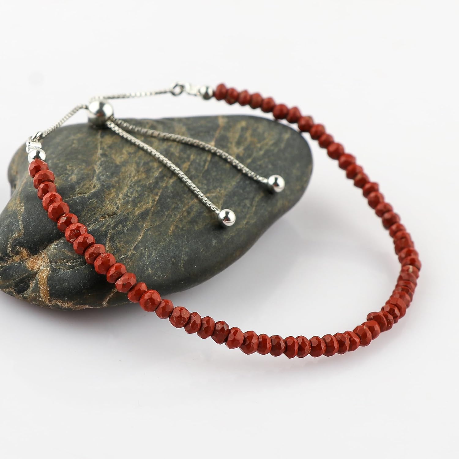CRYSTALIS Natural Red Jasper Gemstone Beads Slider Bolo Bracelet, High Grade Beaded Crystals, Chakra Healing Stone, Gift Giving Women Jewelry, 925 Sterling Silver Slider 10 inch - Image 3