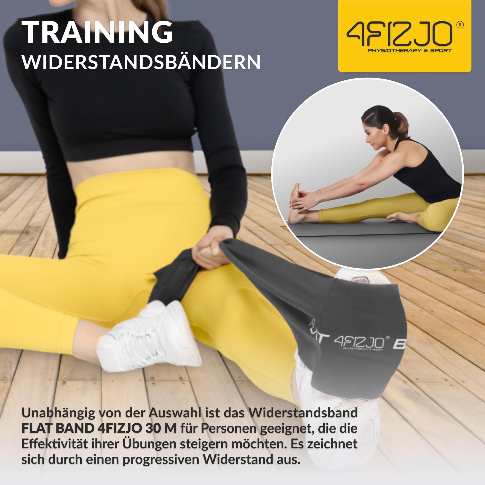 4FIZJO Latex Fitnessband, 30m, Widerstandsbänder krafttraining, Calisthenics Equipment, Trainingsband für Yoga, Gymnastikband, Rehabilitationsband