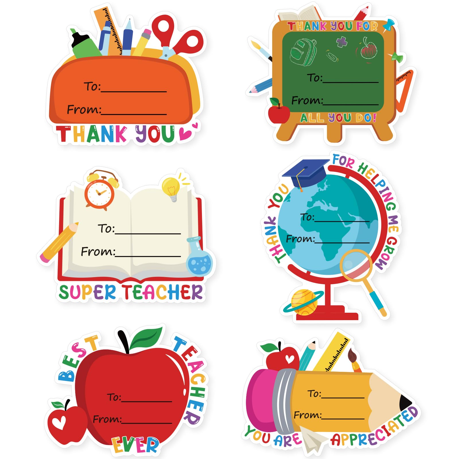 36Pcs Thank You Teacher Stickers, Teacher Appreciation Gifts Labels, Self-Adhesive Name Tags for Teachers Day End of the Year Retirement Envelope Seals Gifts Cards Wrap Decorations (Shape A)