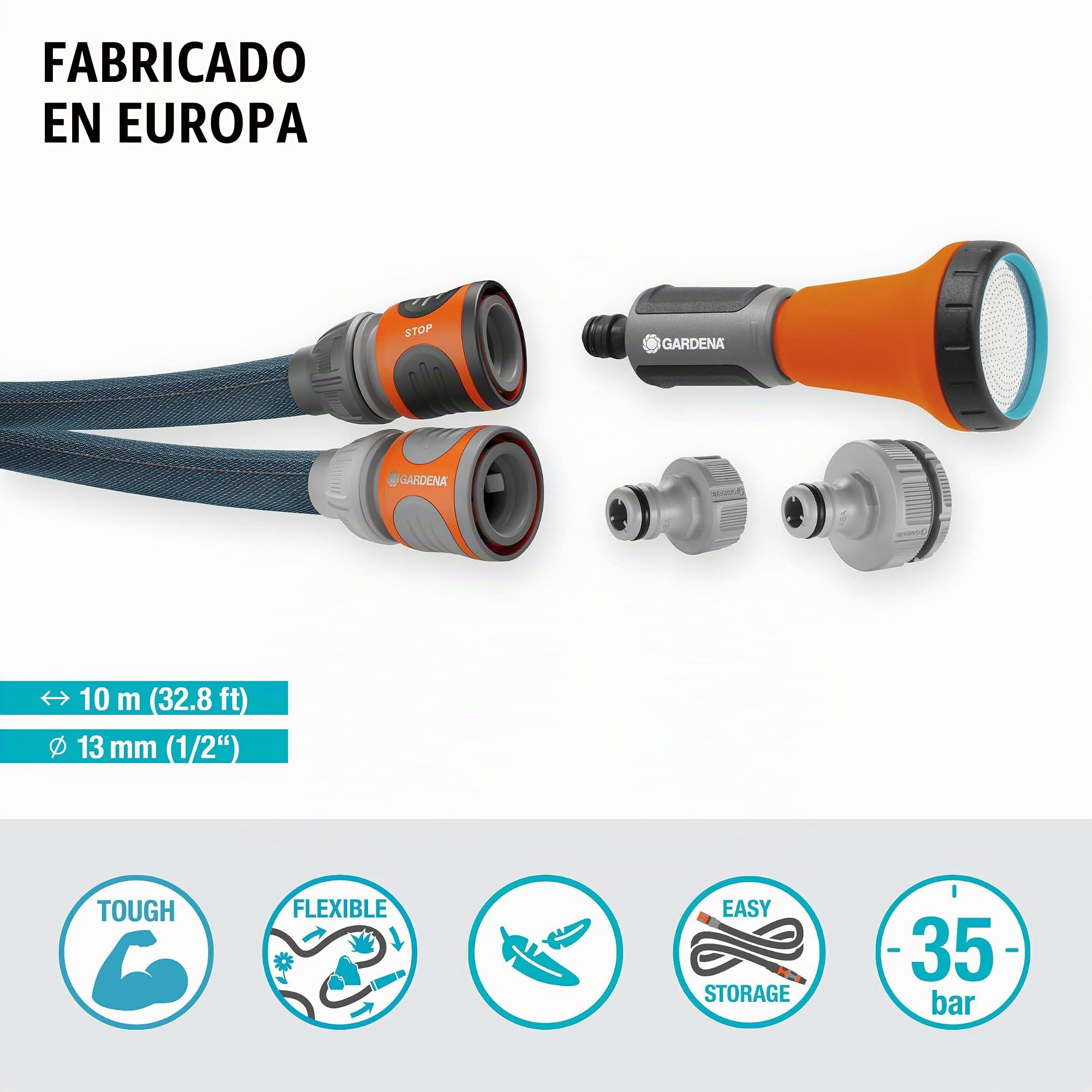 Gardena Liano Xtreme 1/2 pulgadas, set 10 m: Manguera de jardín ultra robusta de tejido, para grifos de agua interiores, manguera interna de PVC, ligera, resistente a la climatología (18460-20)