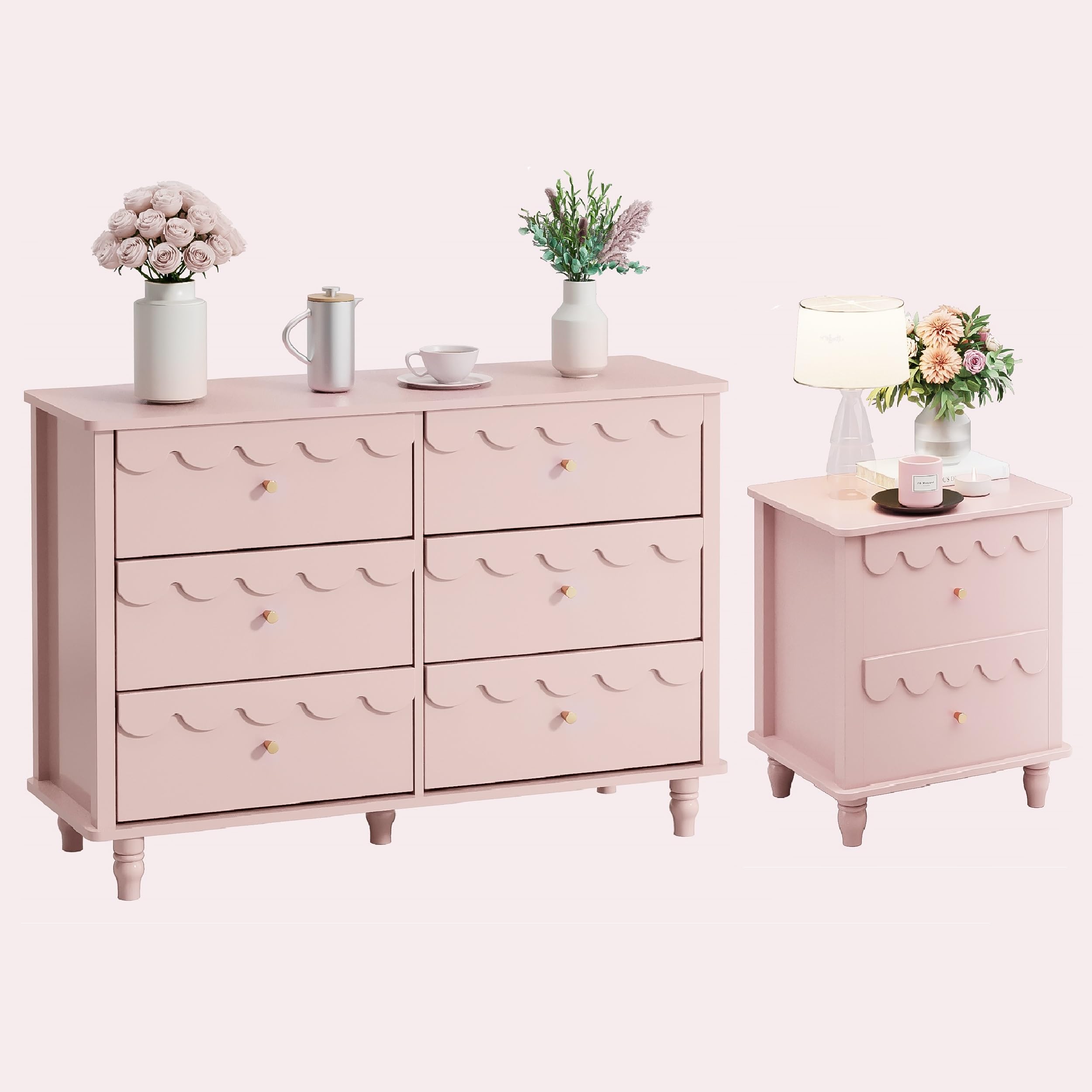 pink scalloped dresser Anbuy Bedroom Sets 6 Drawer and Night Stand Sets for Bedroom, Two Drawers Nightstand & 6 Drawer Dresser Combo 2 Pieces ( Pink) : Home & Kitchen Fabric:COTTON Indian Cotton Maxi Design allowing for easy customization hi low dress