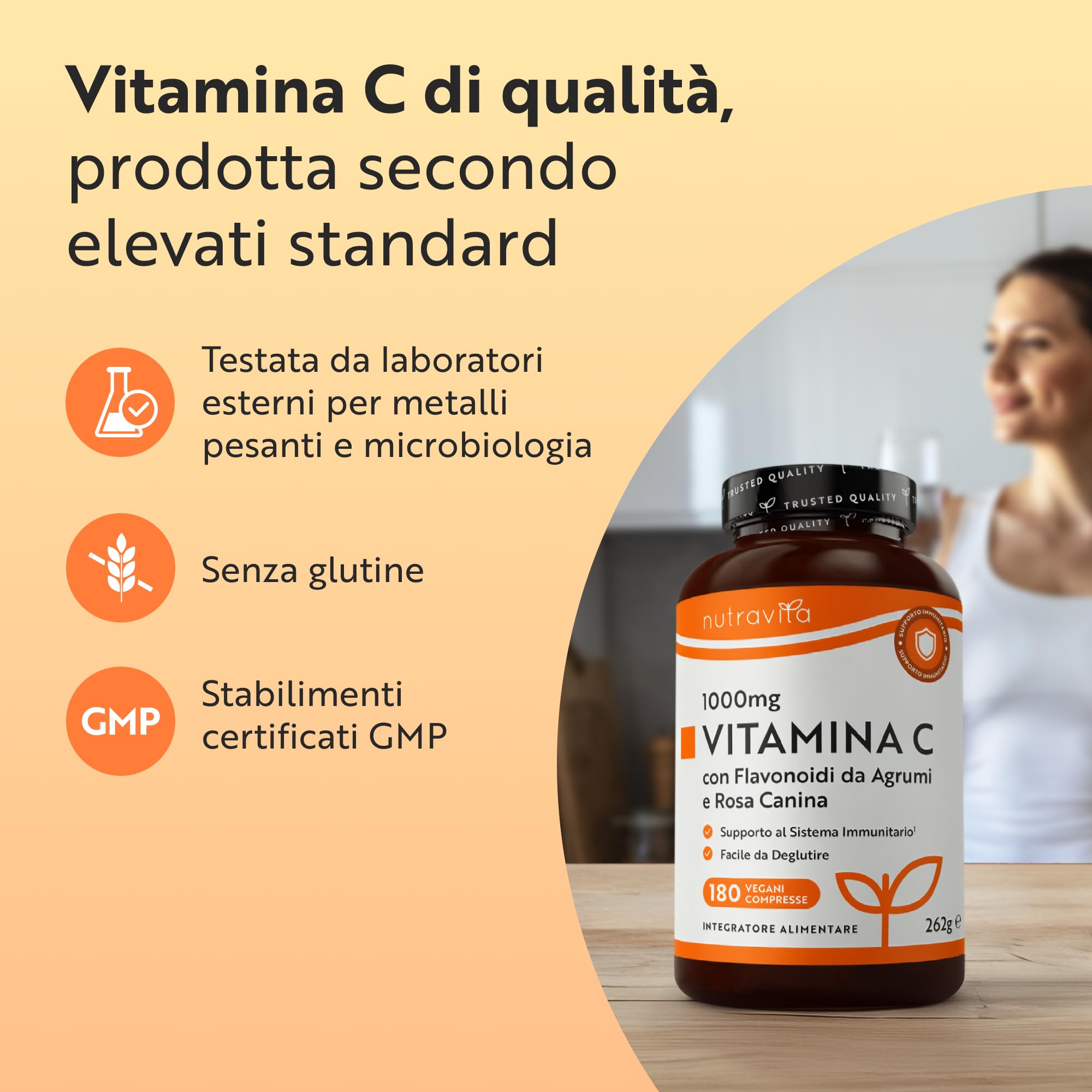 Nutravita Vitamina C 1000mg - 180 Vit C Compresse per 6 Mesi - Vitamina C Pura con Rosa Canina e Flavonoidi - Acido Ascorbico - 100% Vegan - Normale Funzione del Sistema Immunitario